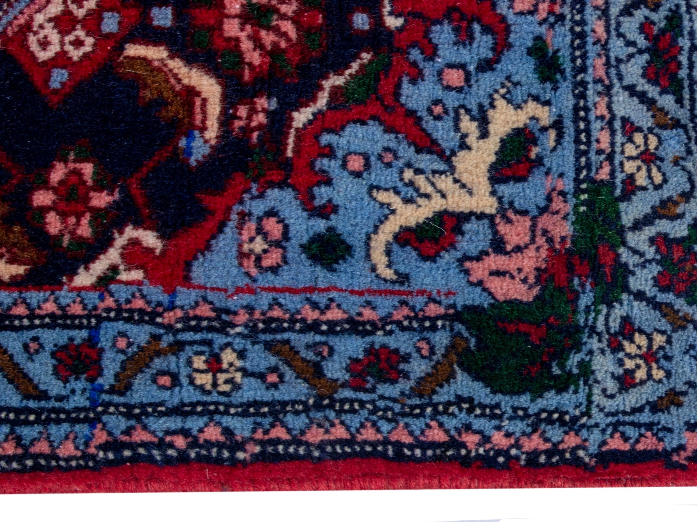 Persian Sanandaj runner rug in burgundy and cream, view 10 of 20