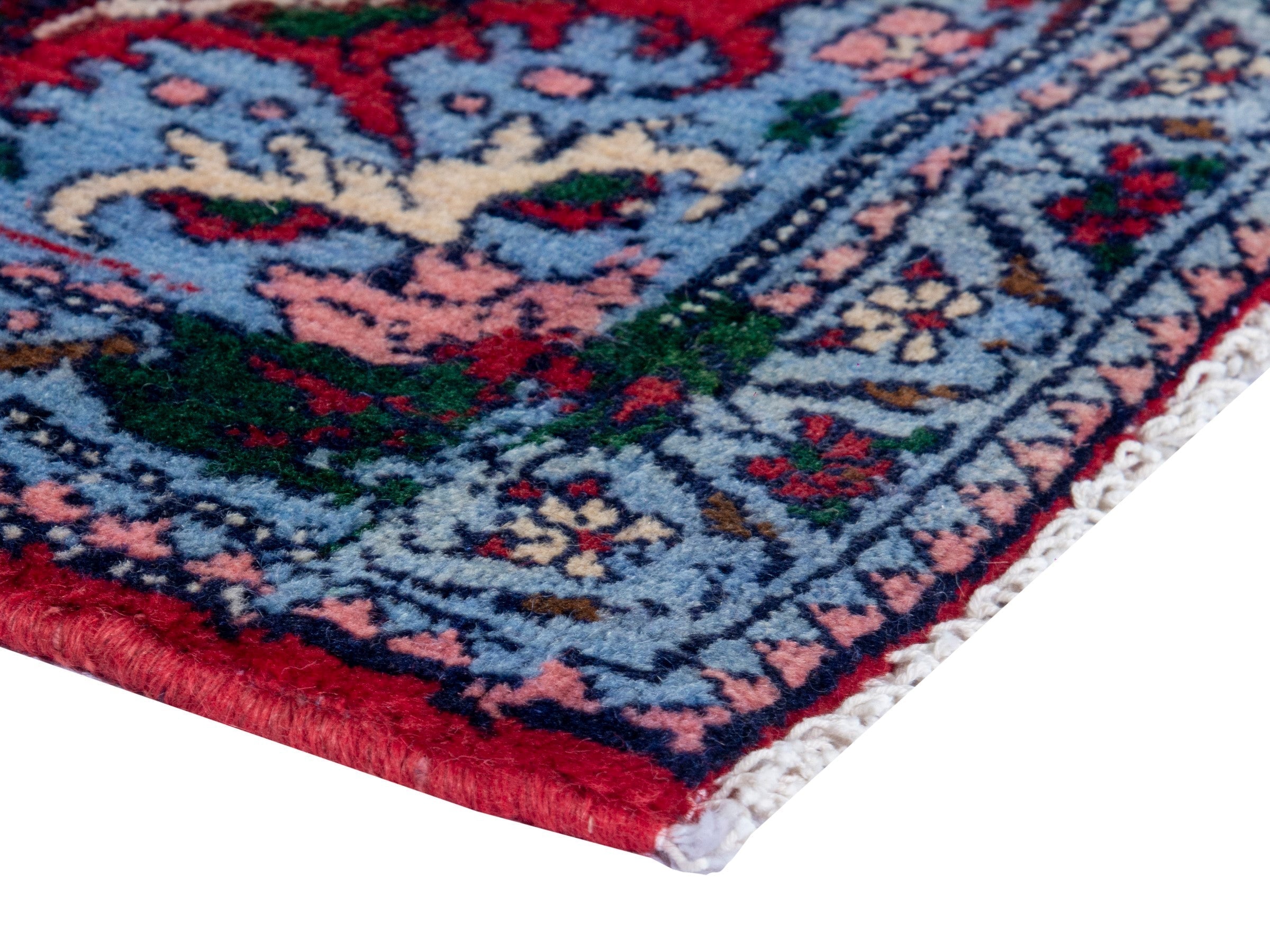 Persian Sanandaj runner rug in burgundy and cream, view 5 of 20