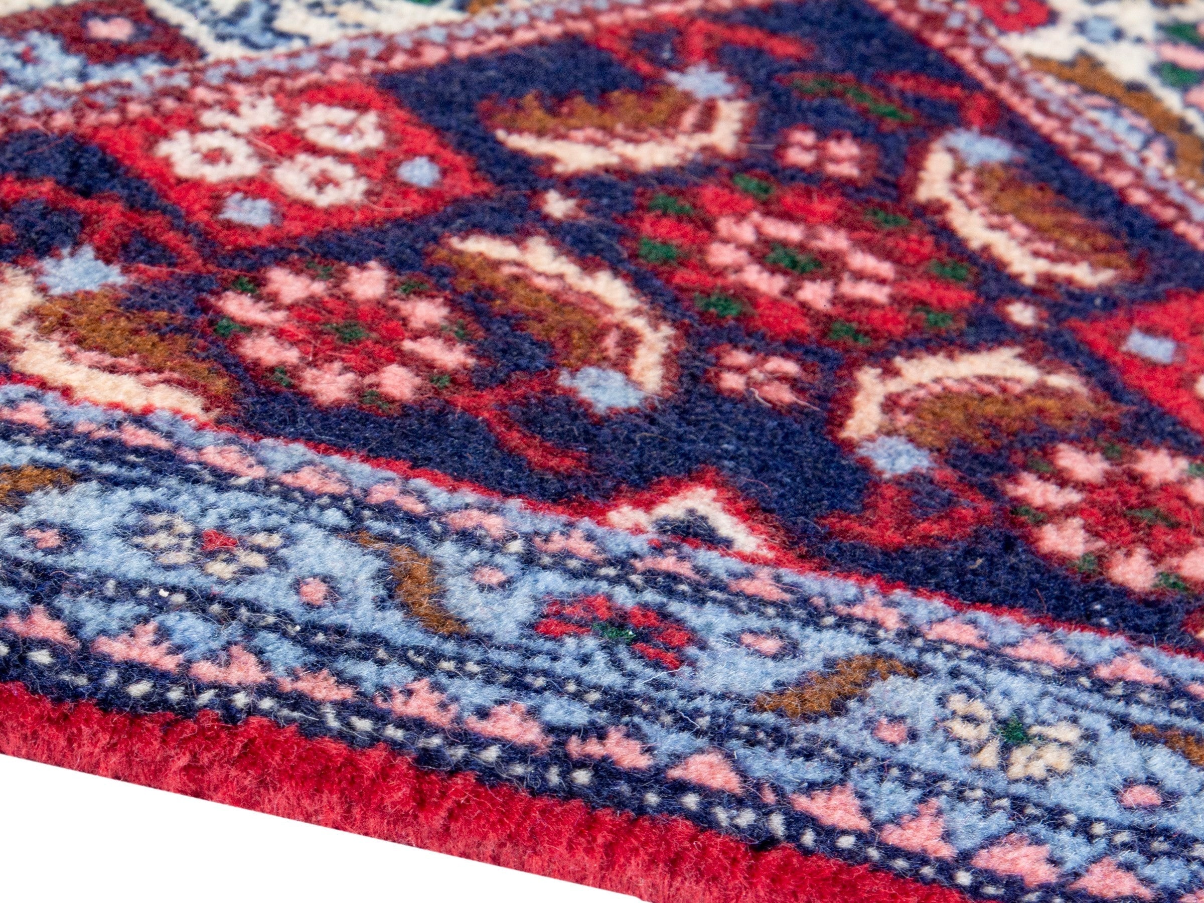 Persian Sanandaj runner rug in burgundy and cream, view 6 of 20
