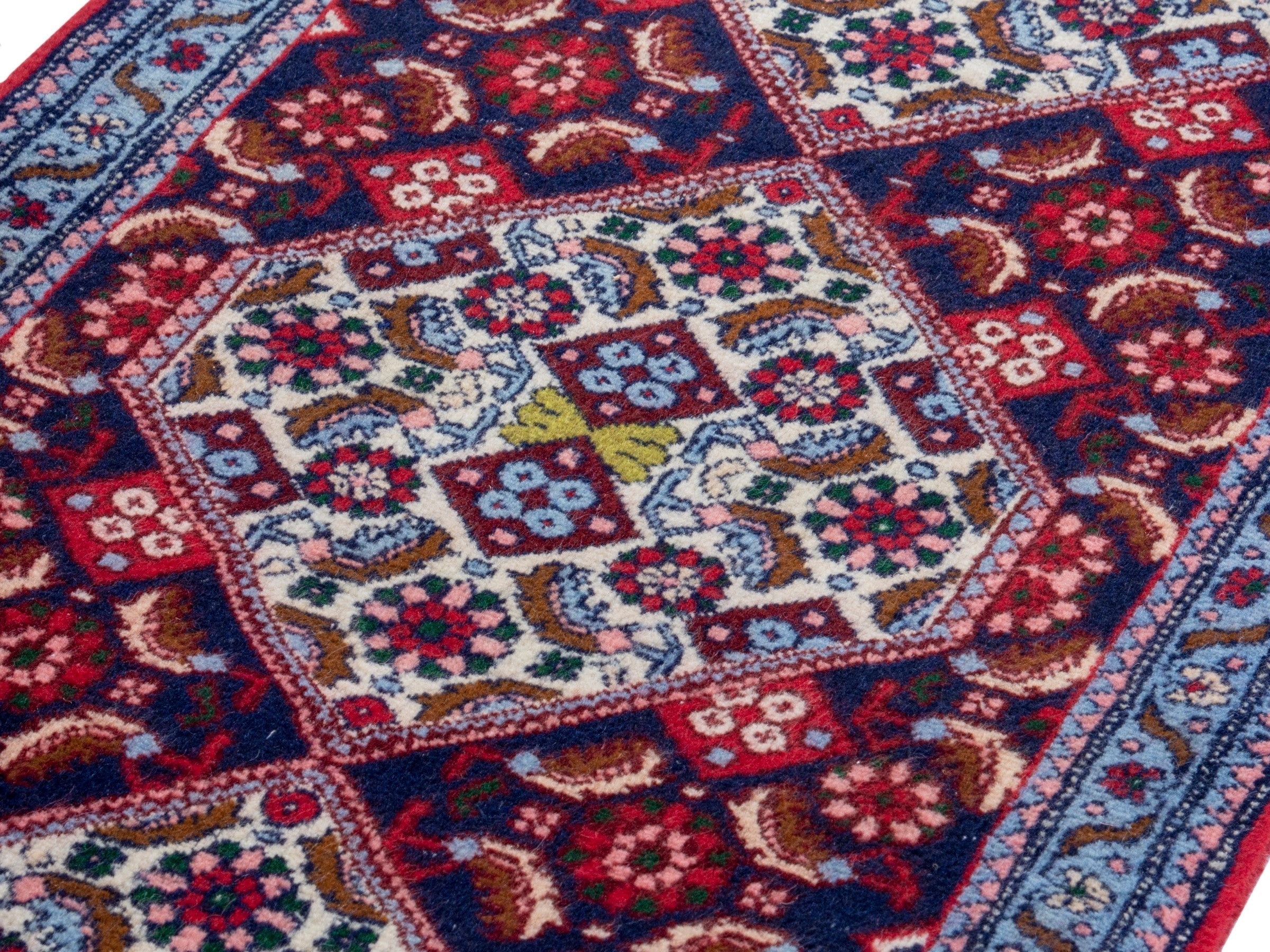 Persian Sanandaj runner rug in burgundy and cream, view 7 of 20