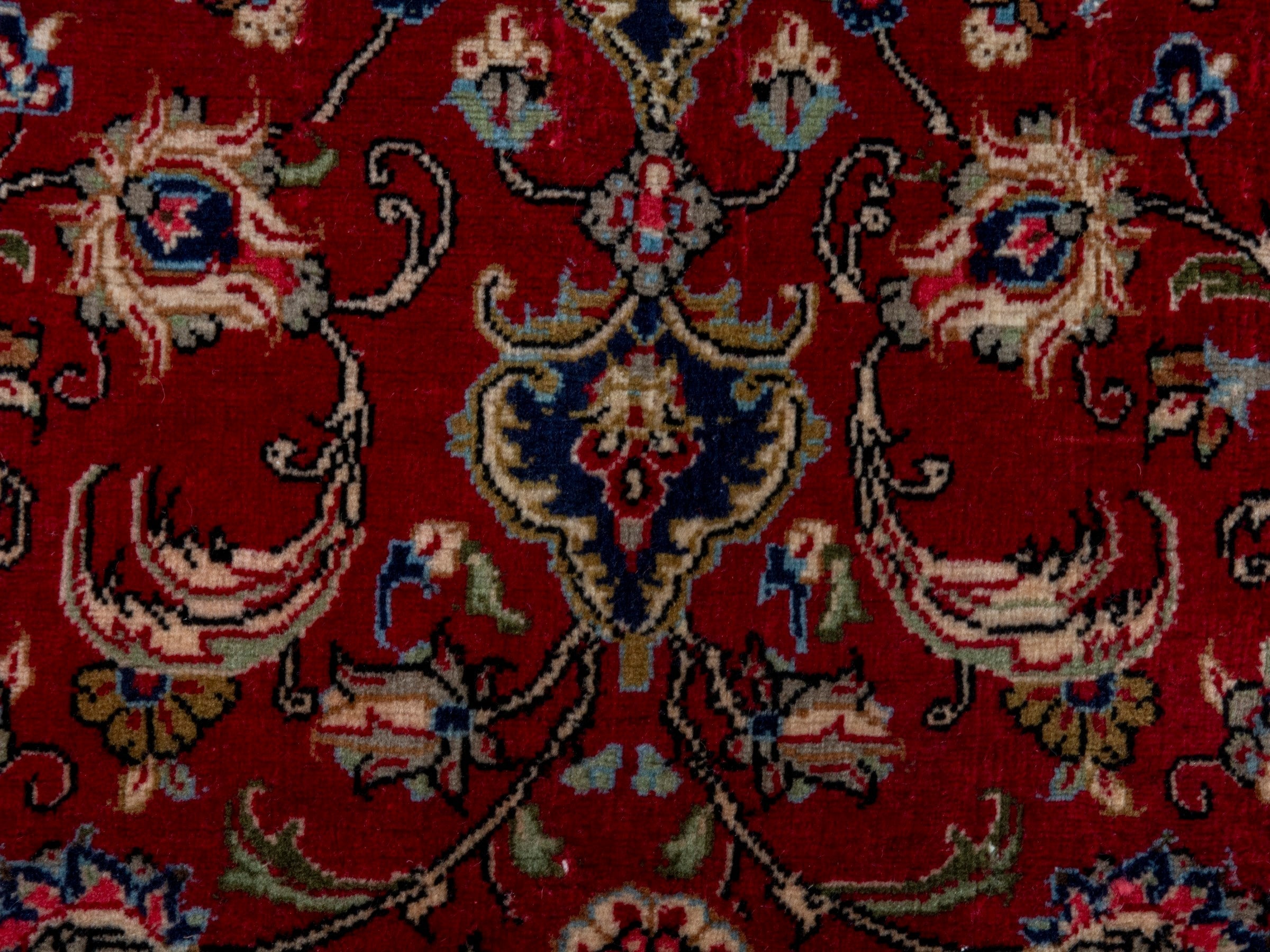 Persian Qom runner rug in deep red and navy, view 11 of 17