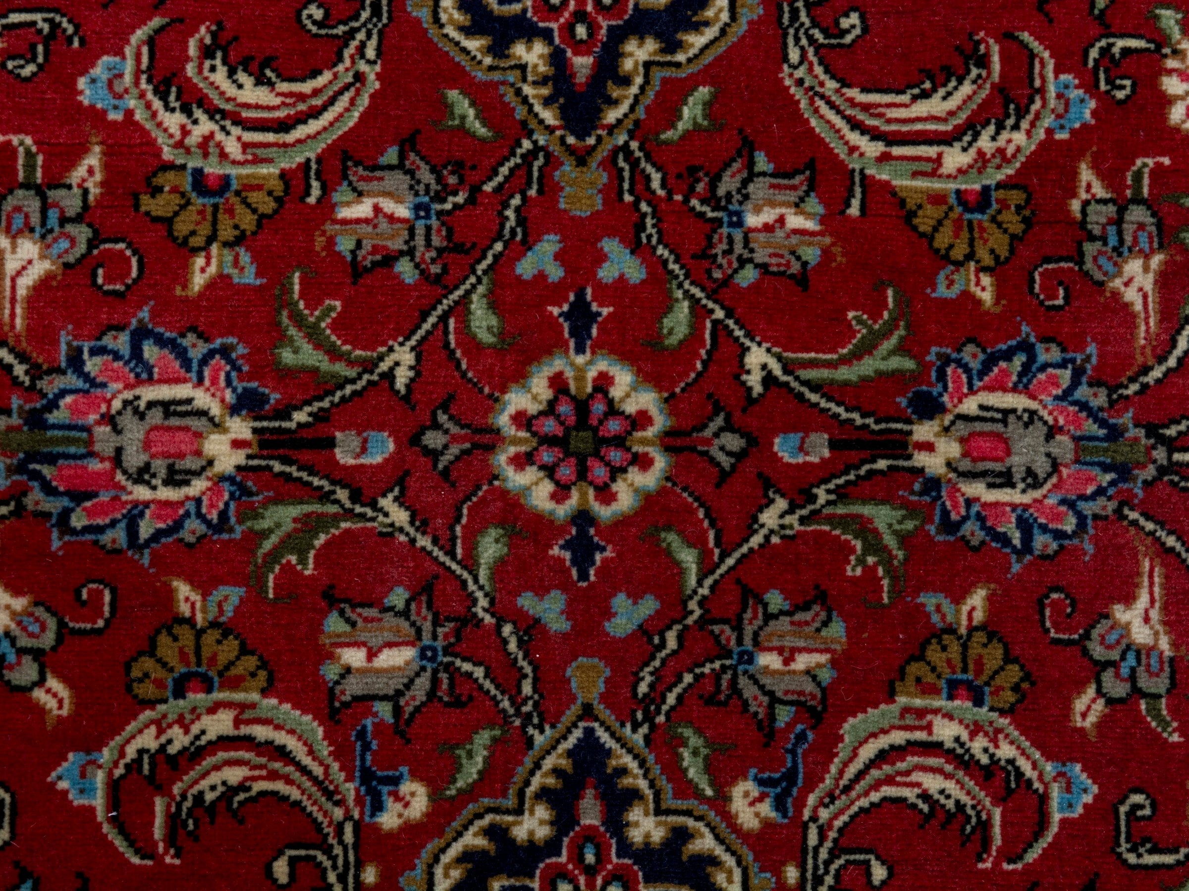 Persian Qom runner rug in deep red and navy, view 12 of 17