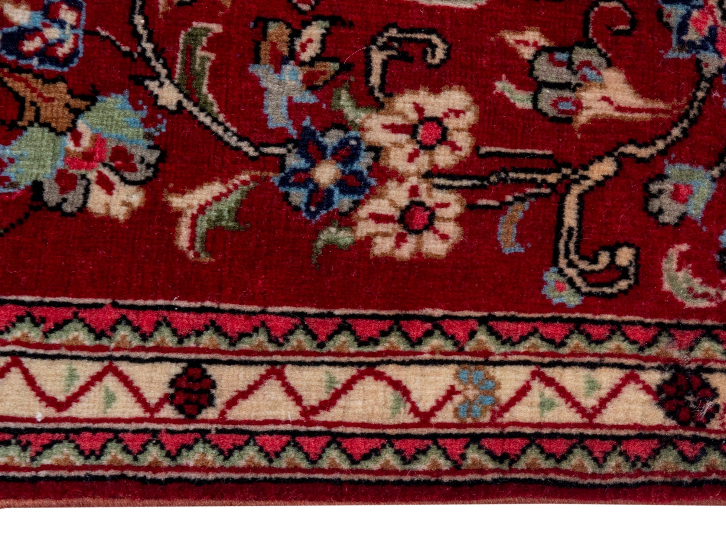 Persian Qom runner rug in deep red and navy, view 10 of 17
