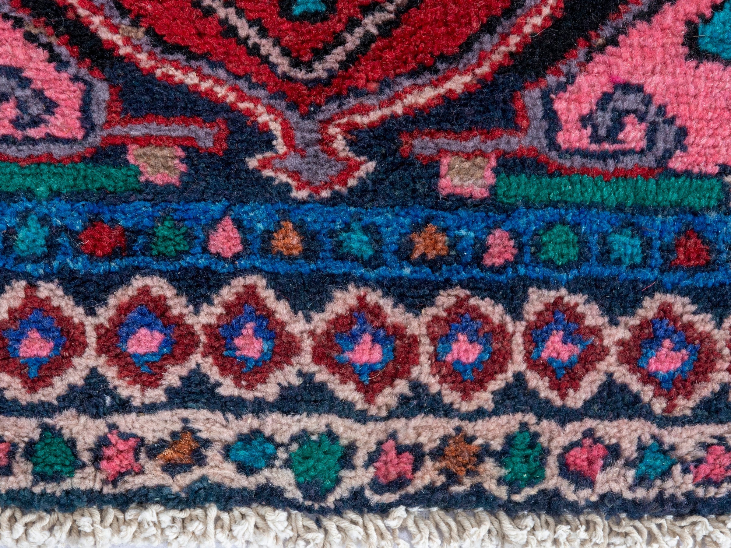 Persian Zanjan runner rug in deep red and dark blue, view 8 of 18