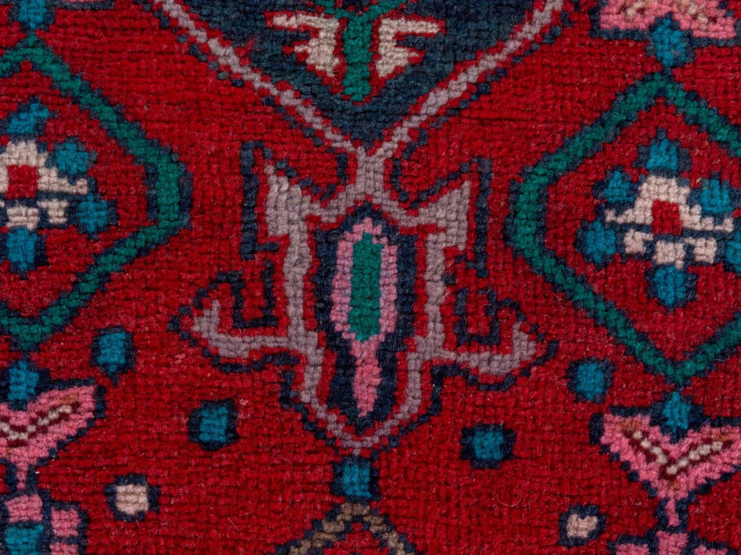 Persian Zanjan runner rug in deep red and dark blue, view 11 of 18