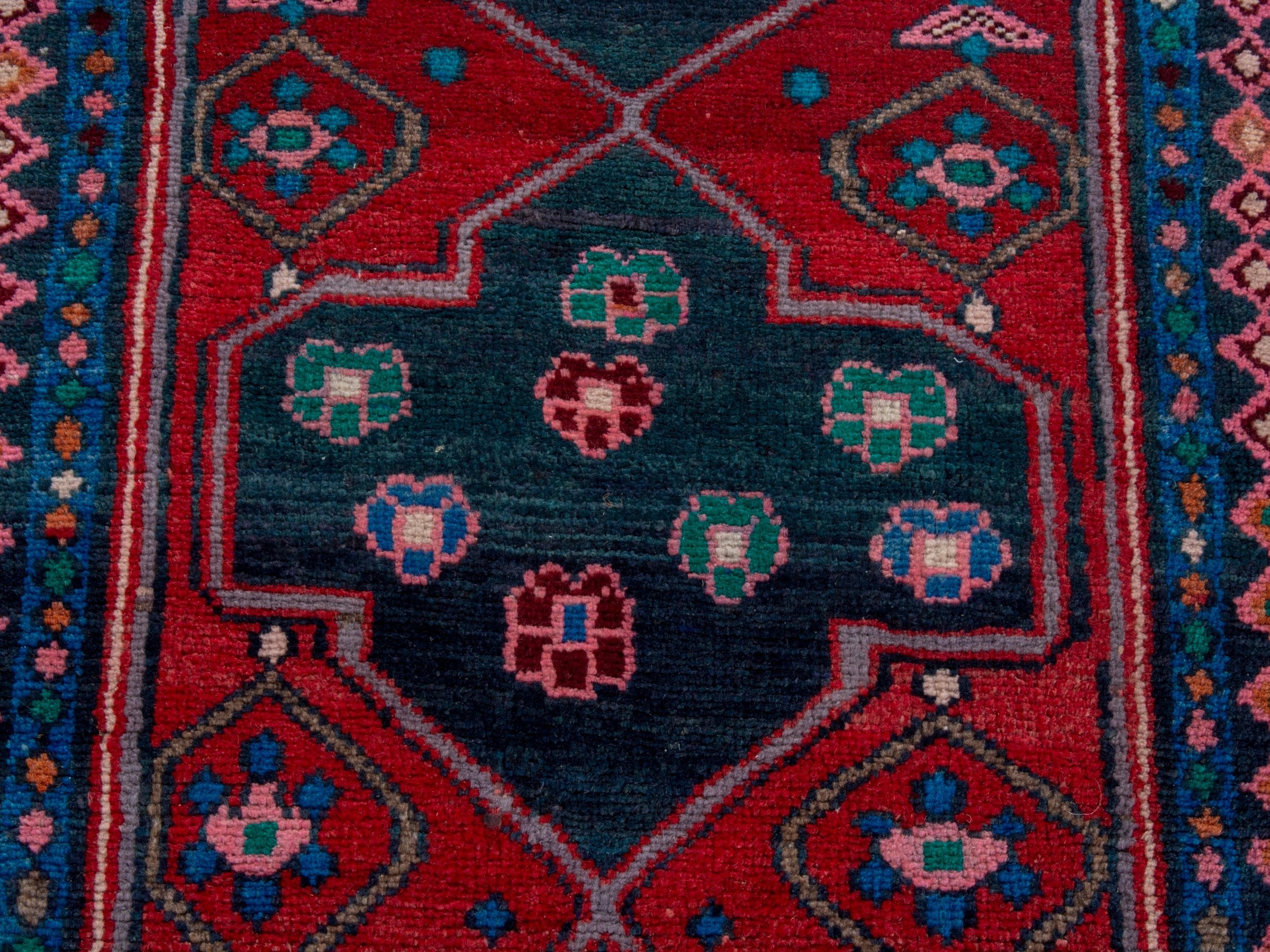 Persian Zanjan runner rug in deep red and dark blue, view 12 of 18