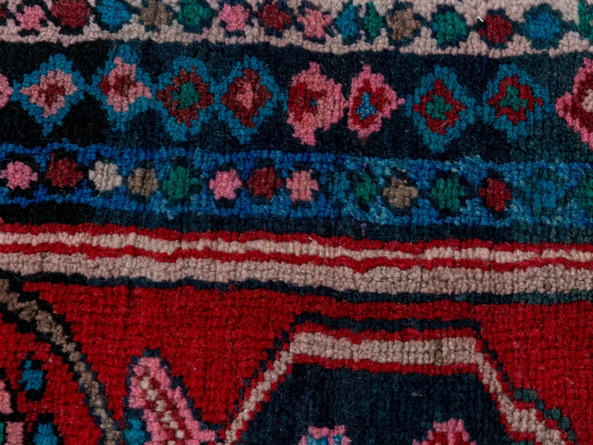 Persian Zanjan runner rug in deep red and dark blue, view 14 of 18