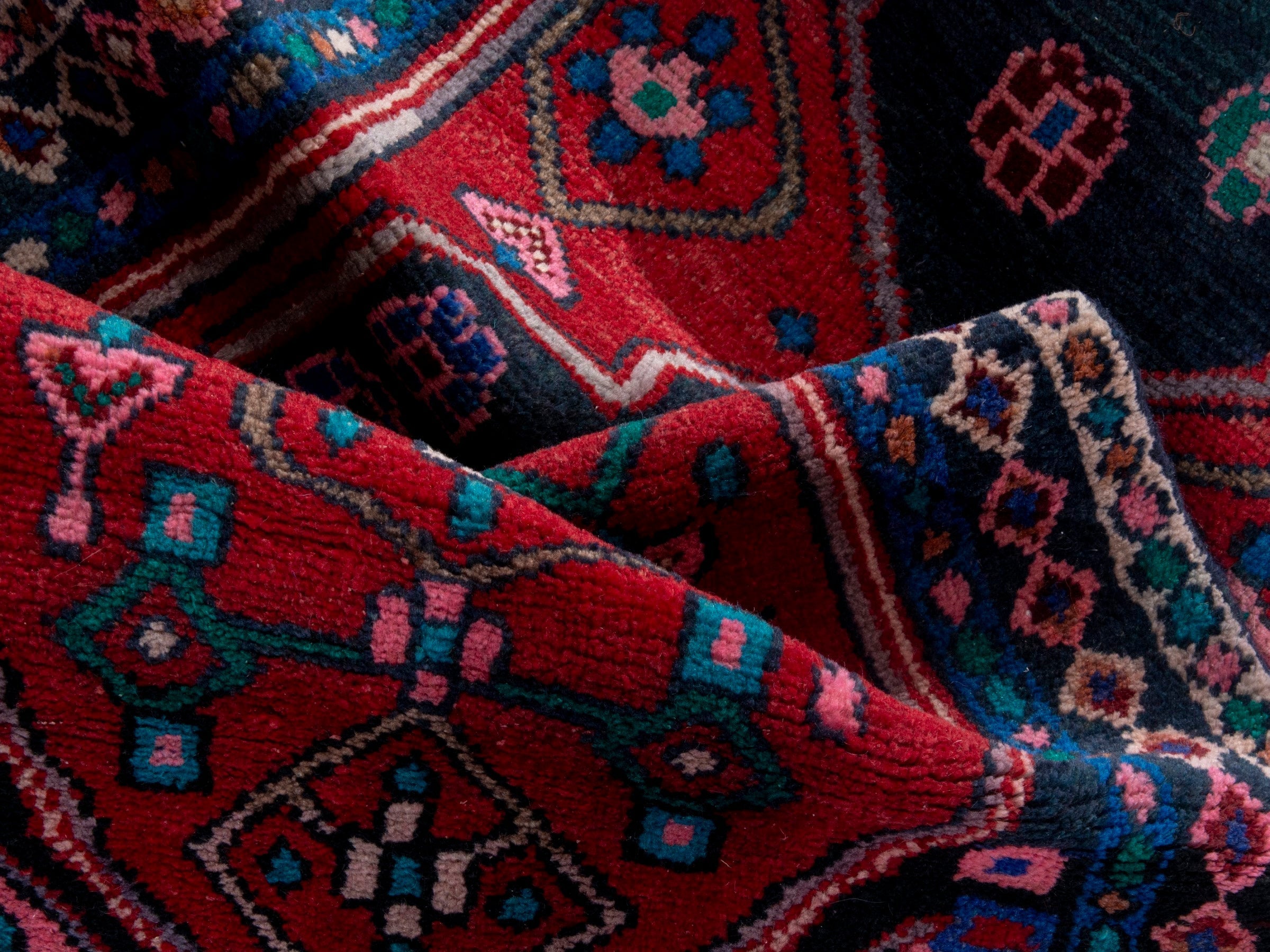 Persian Zanjan runner rug in deep red and dark blue, view 15 of 18