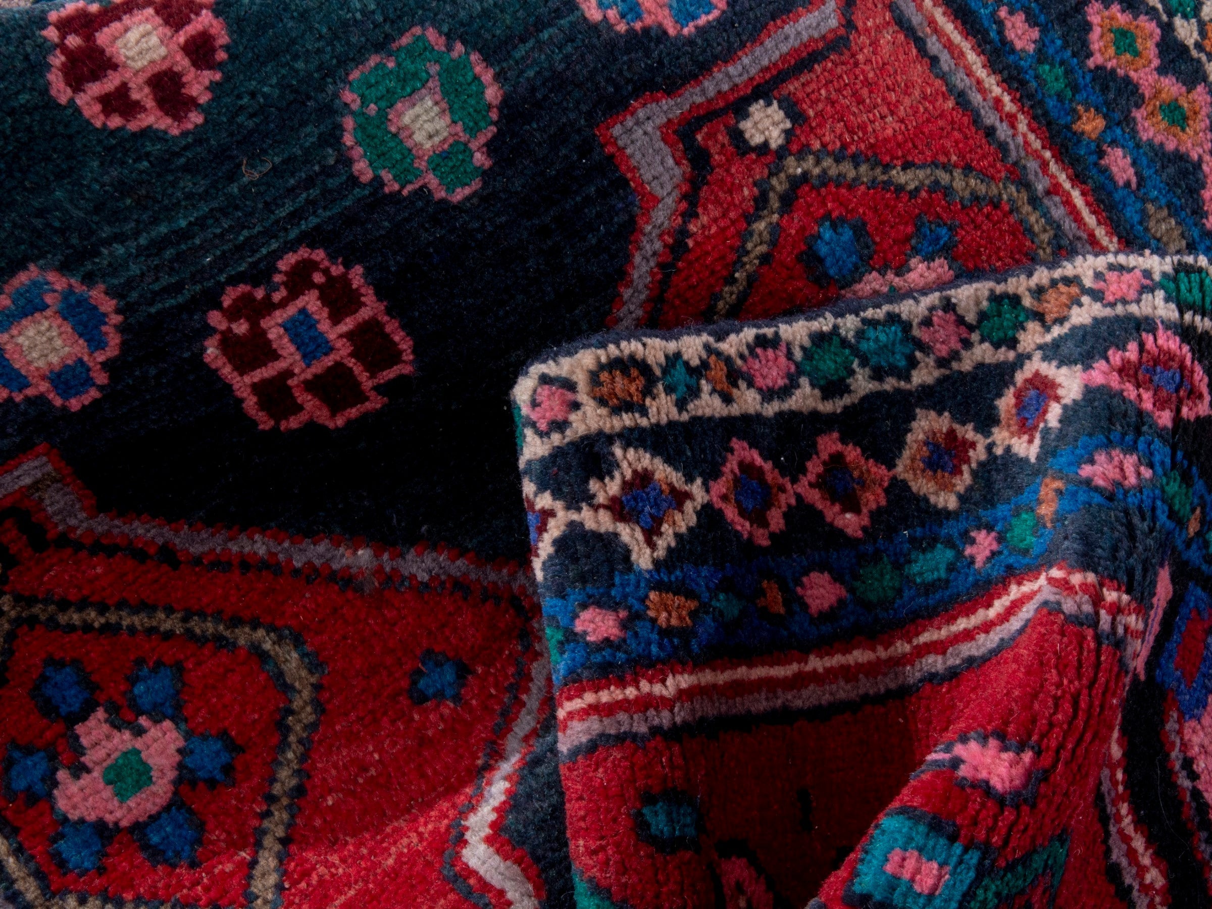 Persian Zanjan runner rug in deep red and dark blue, view 16 of 18