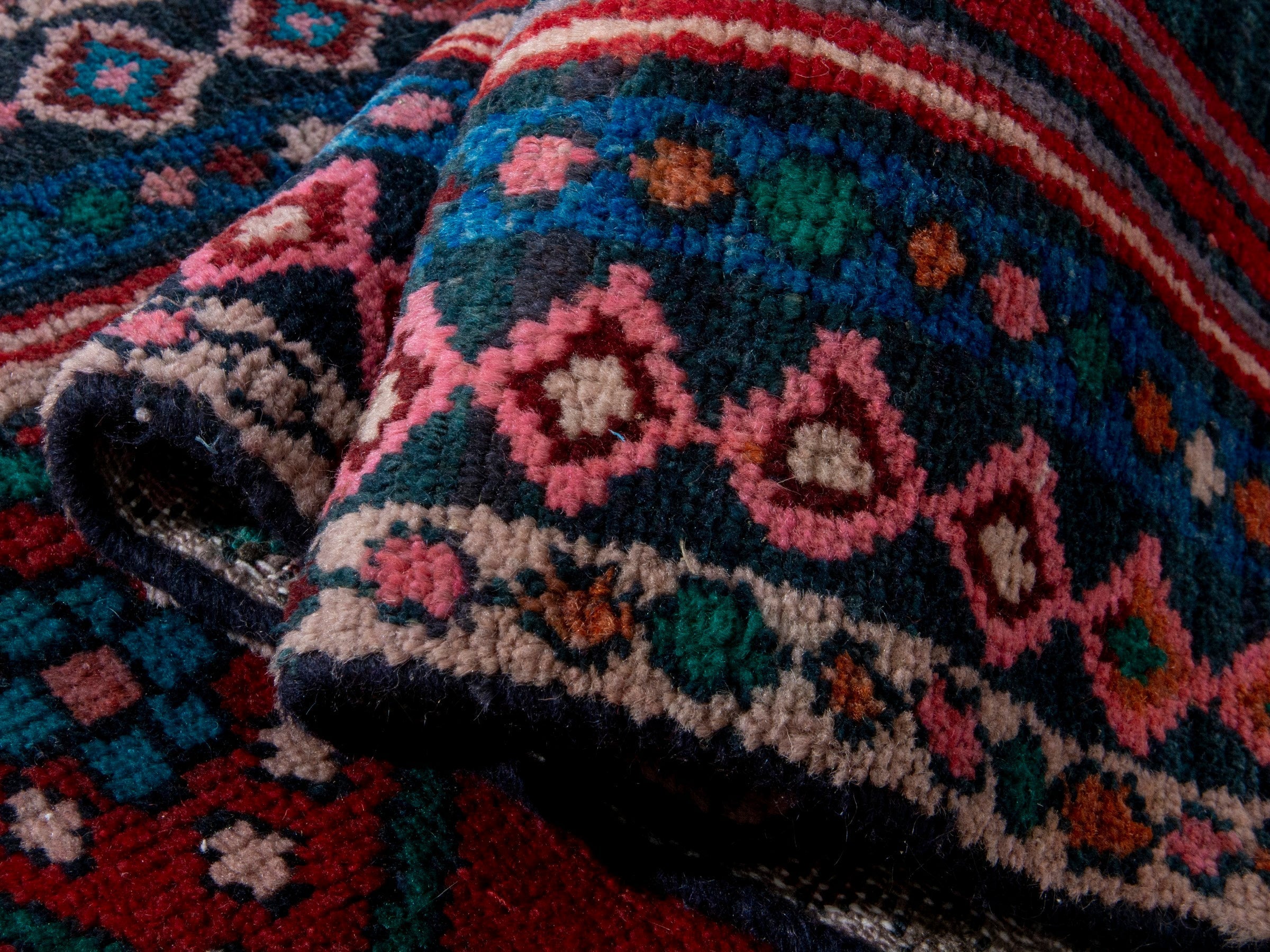 Persian Zanjan runner rug in deep red and dark blue, view 17 of 18
