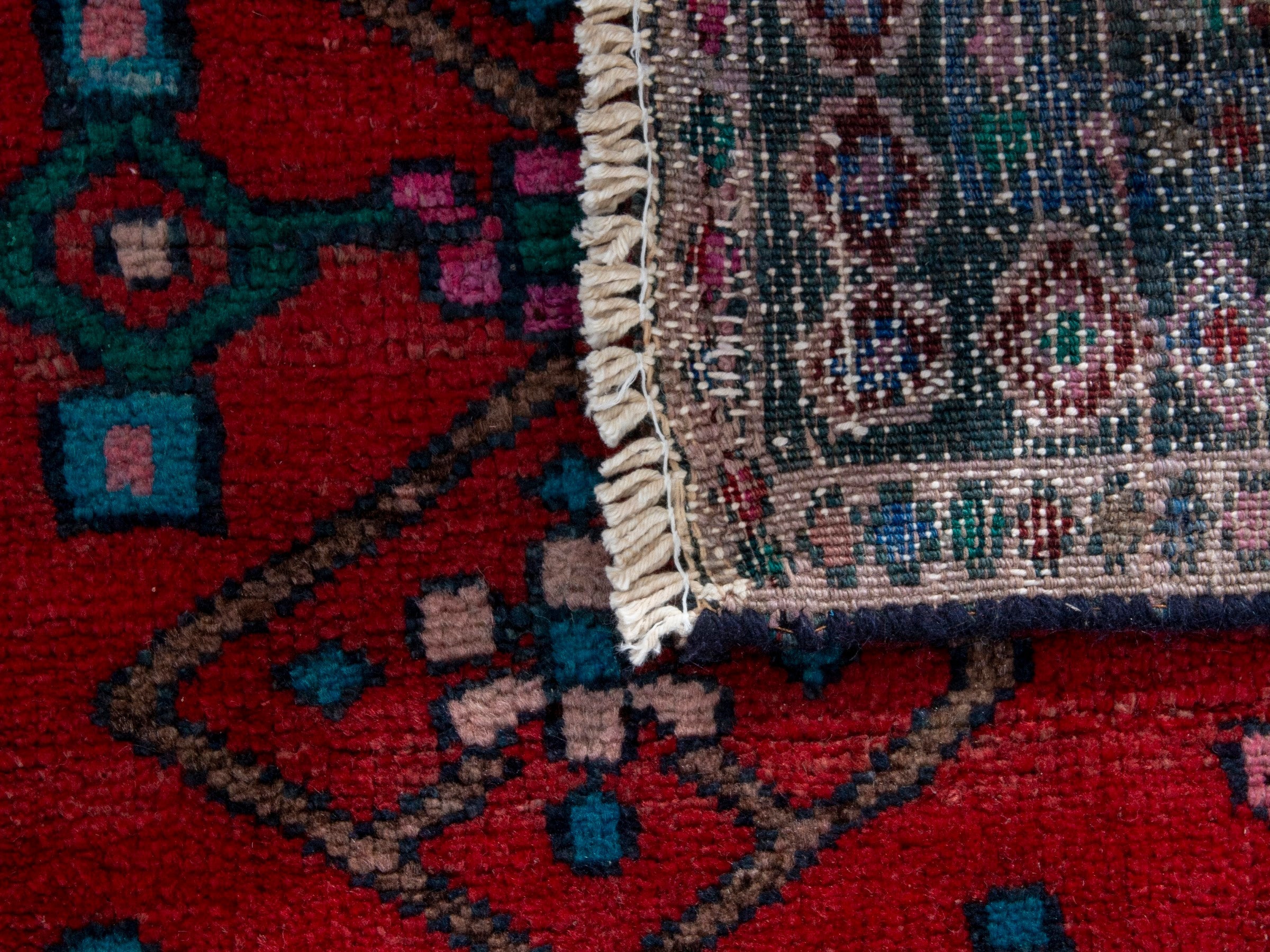 Persian Zanjan runner rug in deep red and dark blue, view 18 of 18