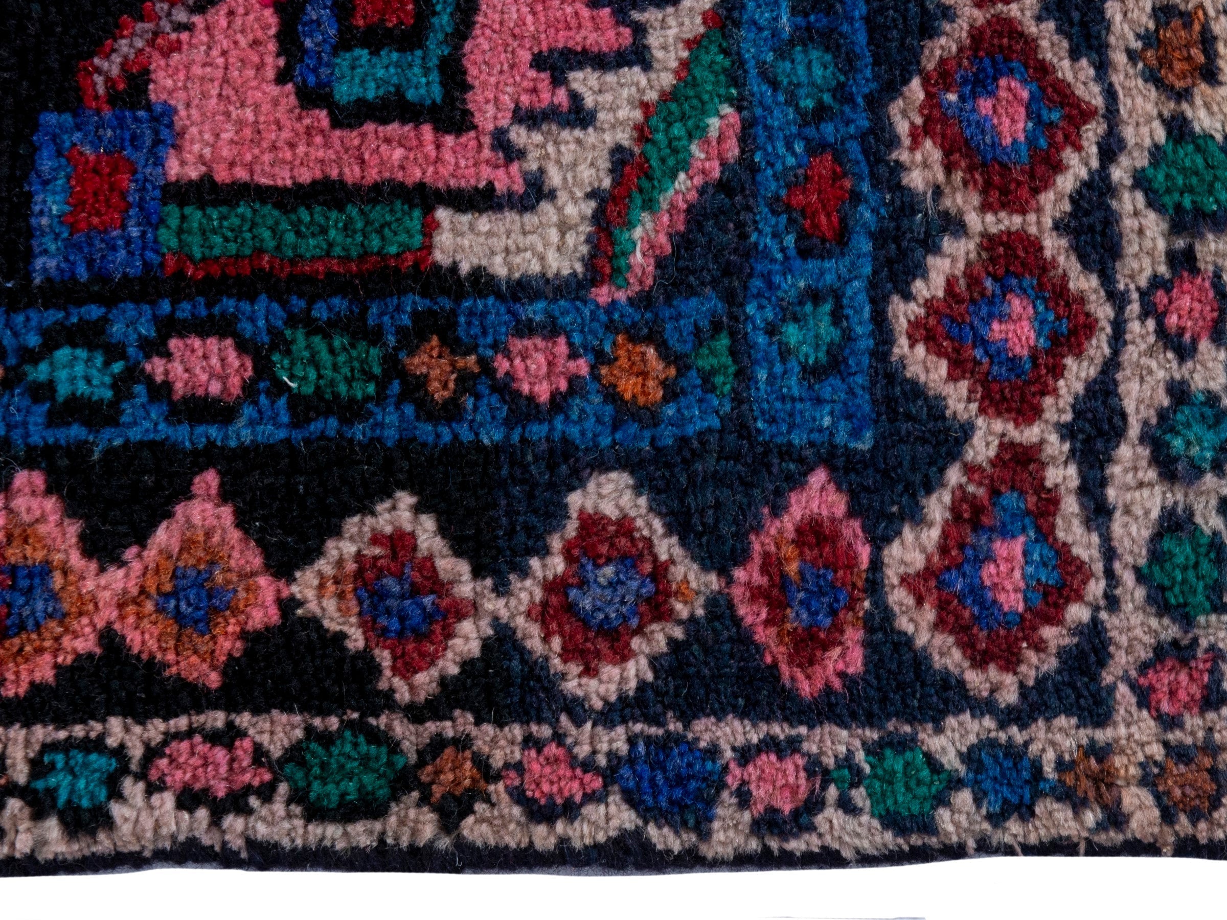 Persian Zanjan runner rug in deep red and dark blue, view 10 of 18