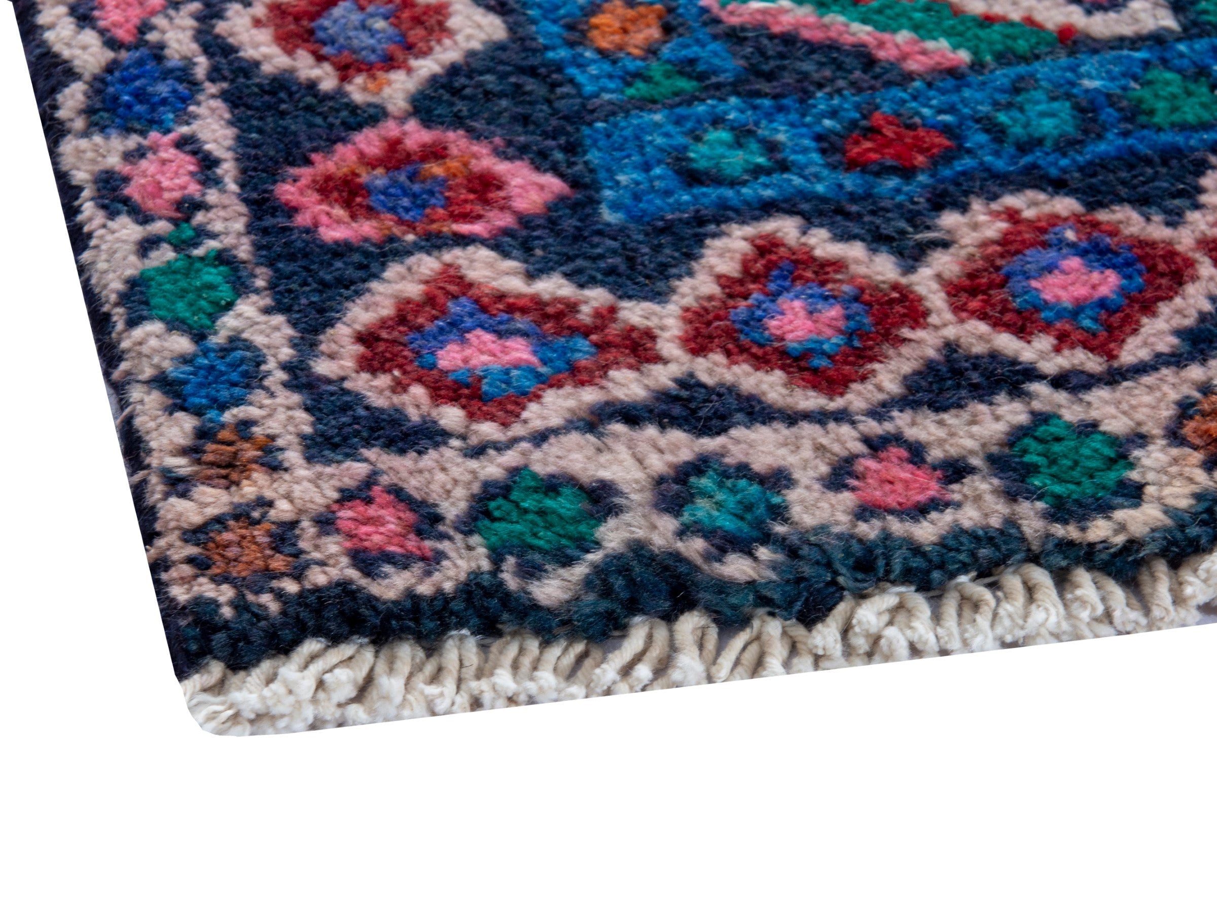 Persian Zanjan runner rug in deep red and dark blue, view 5 of 18