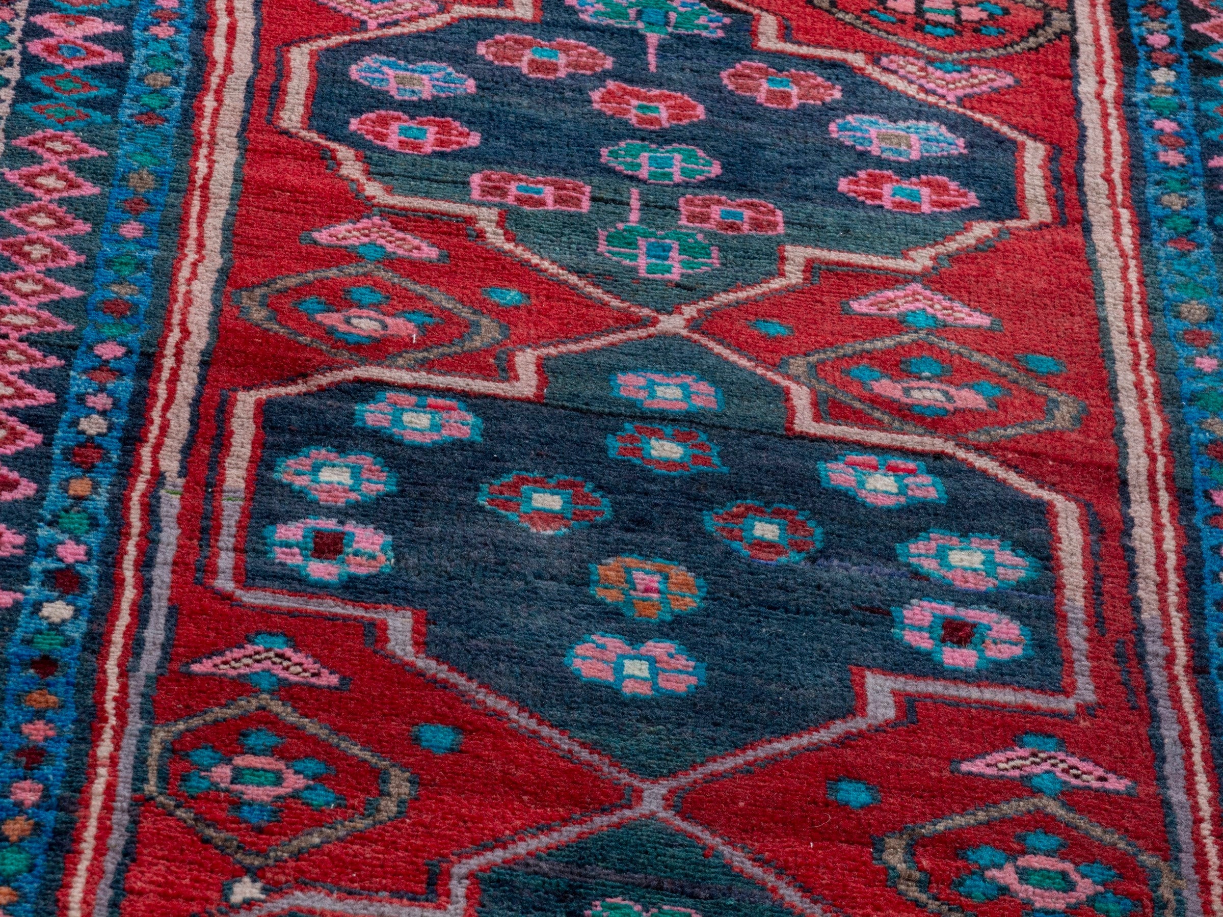 Persian Zanjan runner rug in deep red and dark blue, view 9 of 18