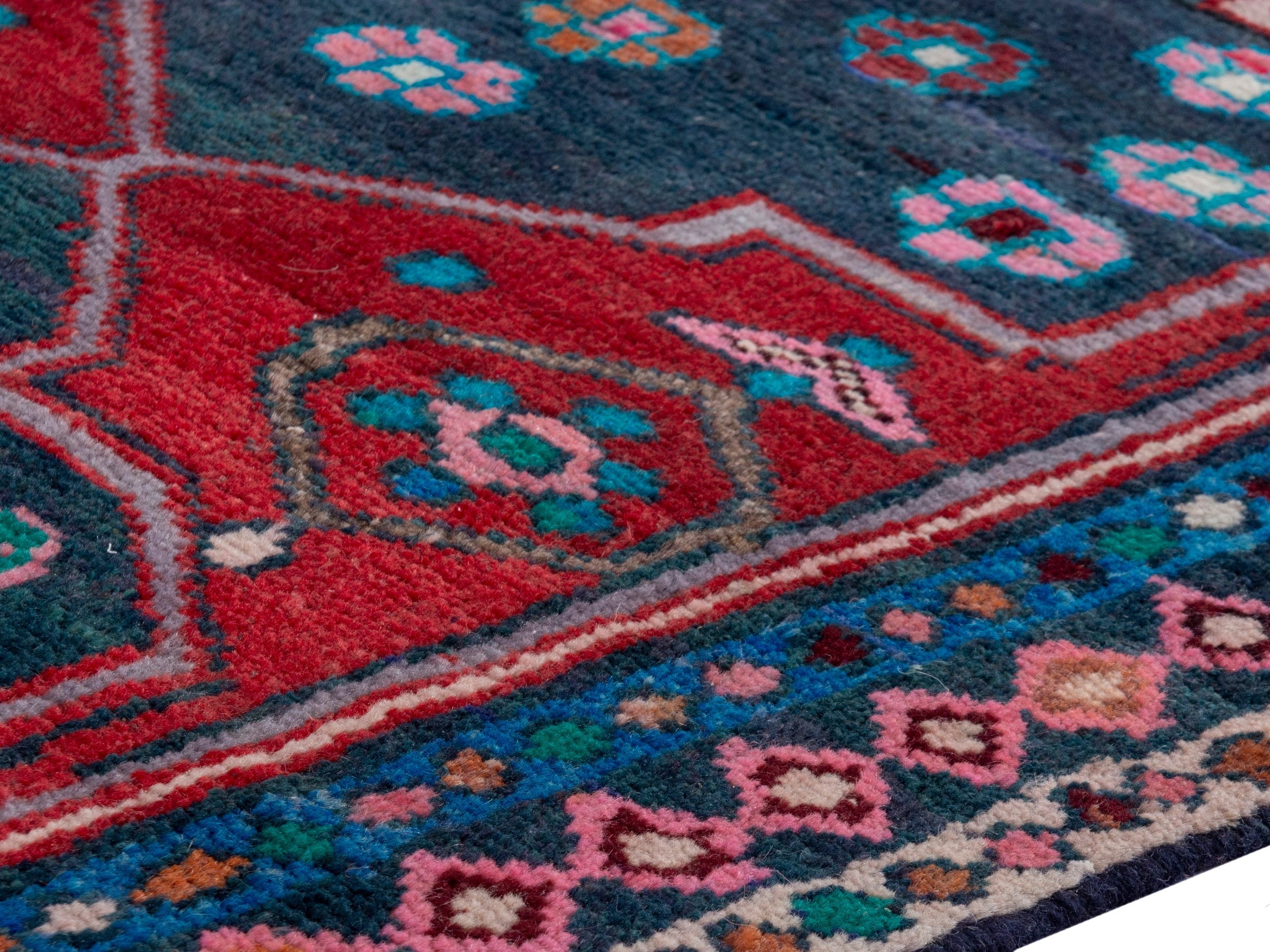Persian Zanjan runner rug in deep red and dark blue, view 6 of 18