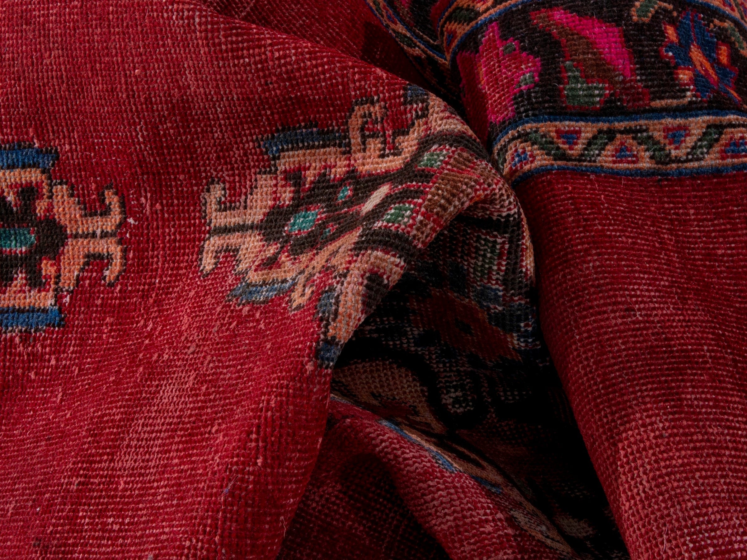 Persian Ferdos runner rug in deep red and burgundy, view 14 of 18