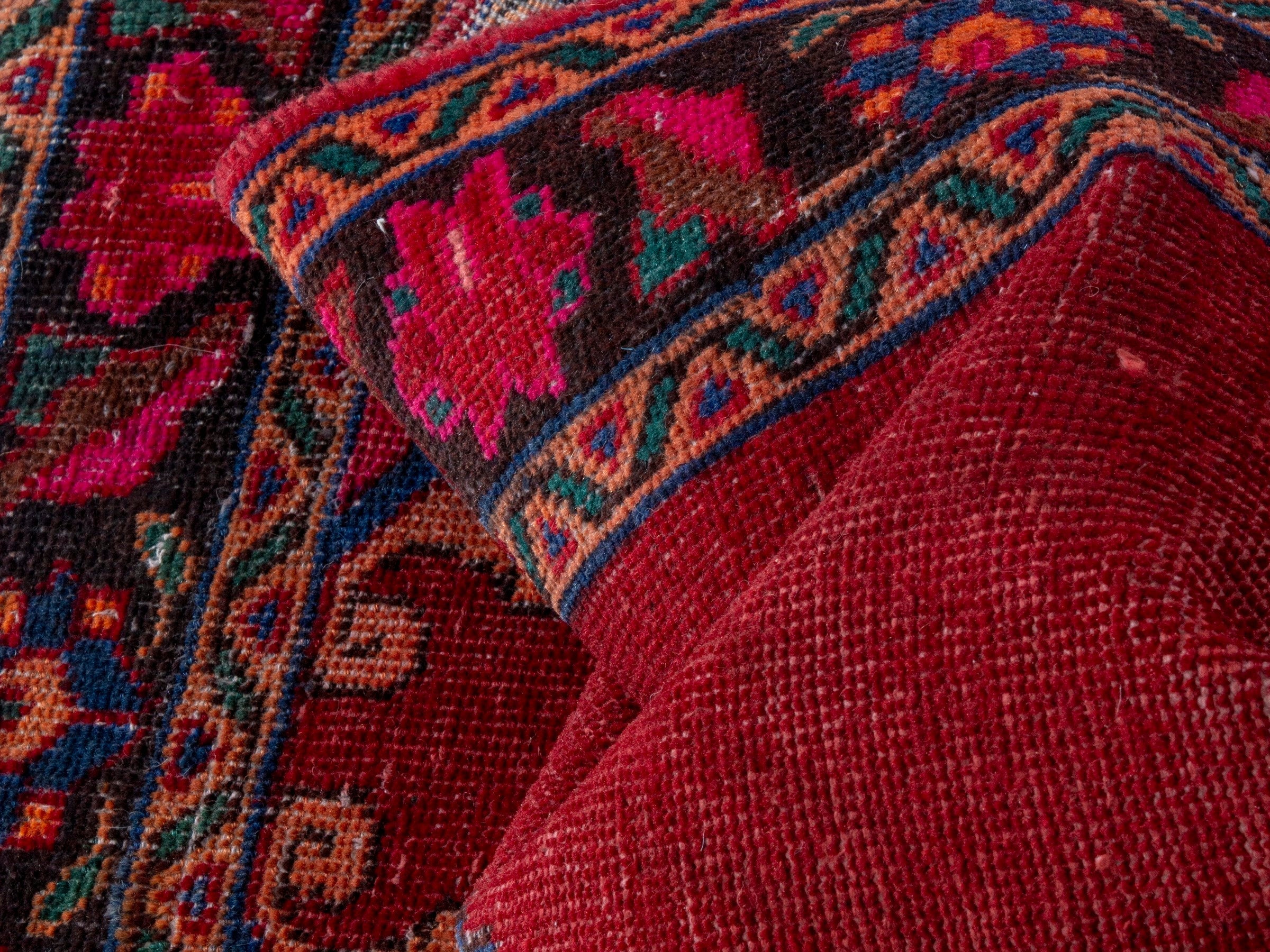 Persian Ferdos runner rug in deep red and burgundy, view 15 of 18