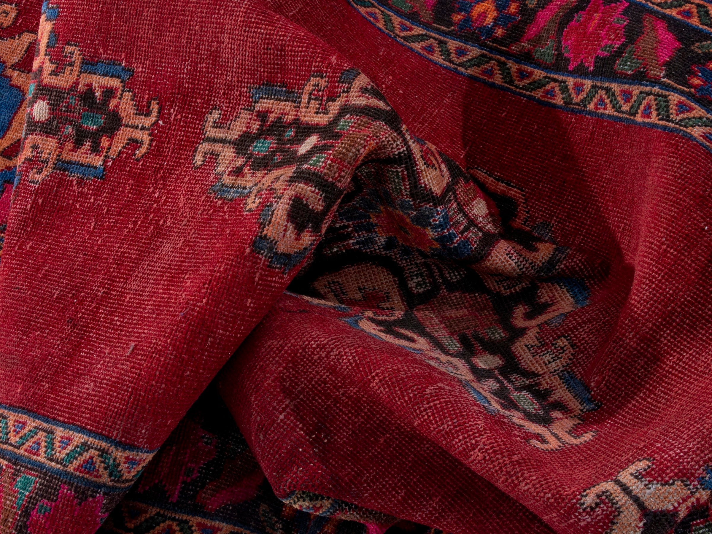 Persian Ferdos runner rug in deep red and burgundy, view 16 of 18