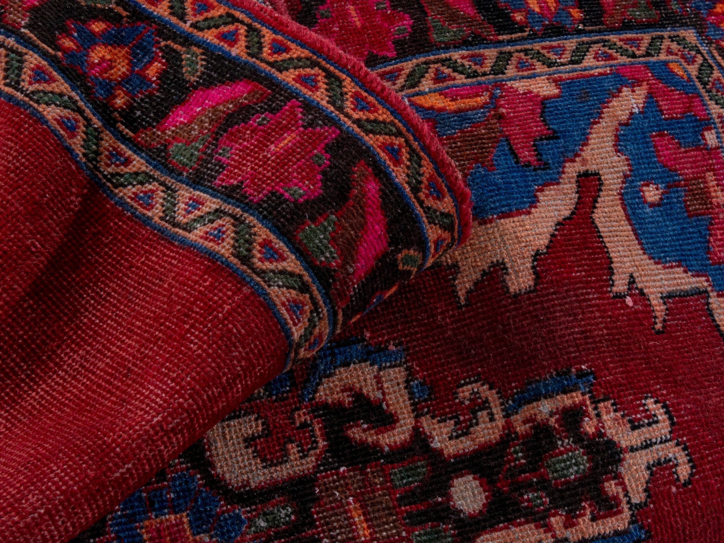 Persian Ferdos runner rug in deep red and burgundy, view 17 of 18