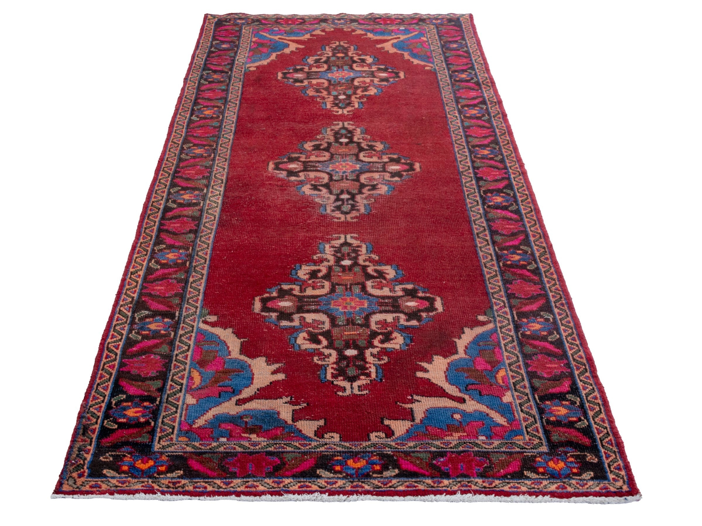 Persian Ferdos runner rug in deep red and burgundy, view 2 of 18