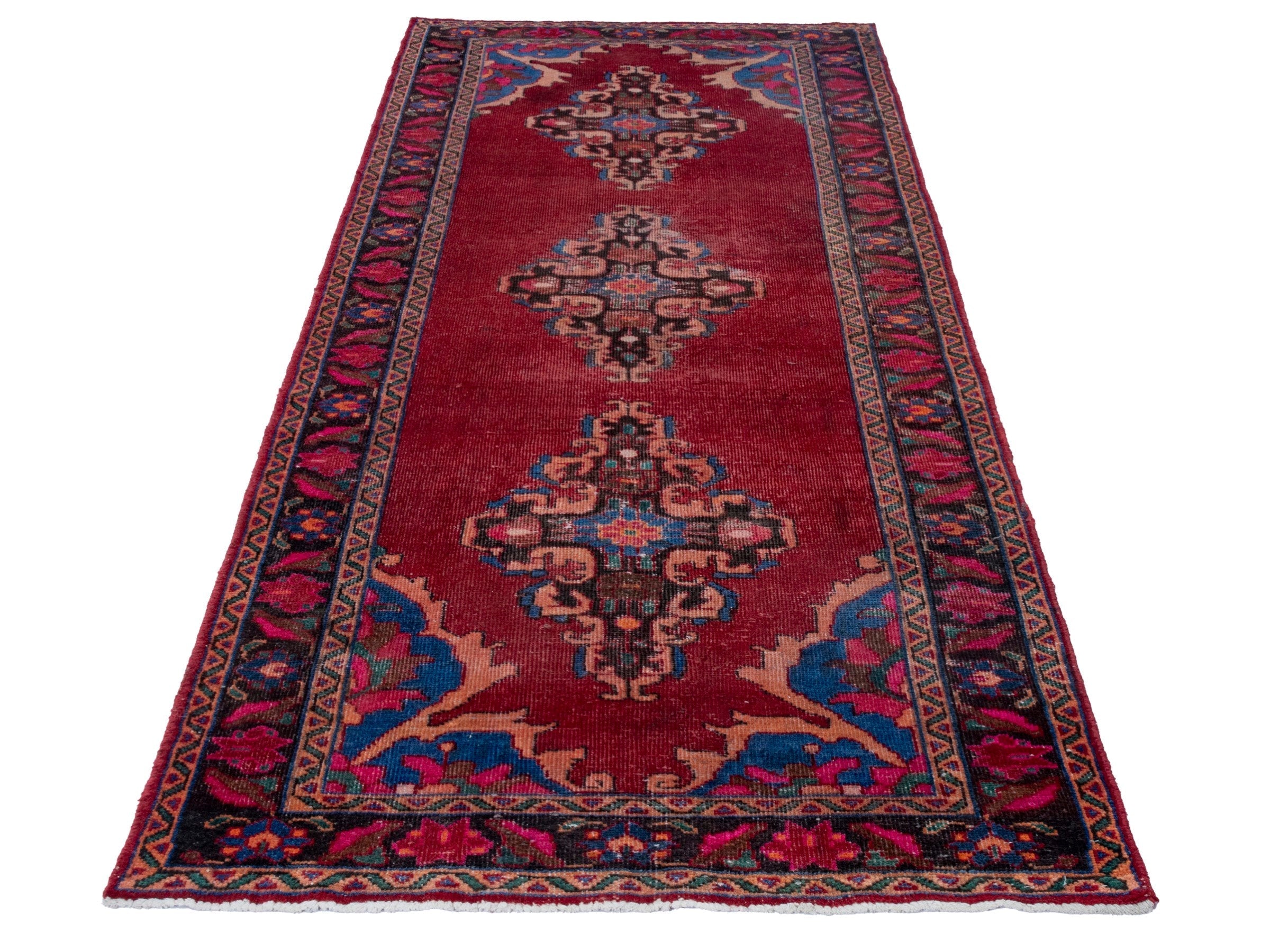 Persian Ferdos runner rug in deep red and burgundy, view 3 of 18