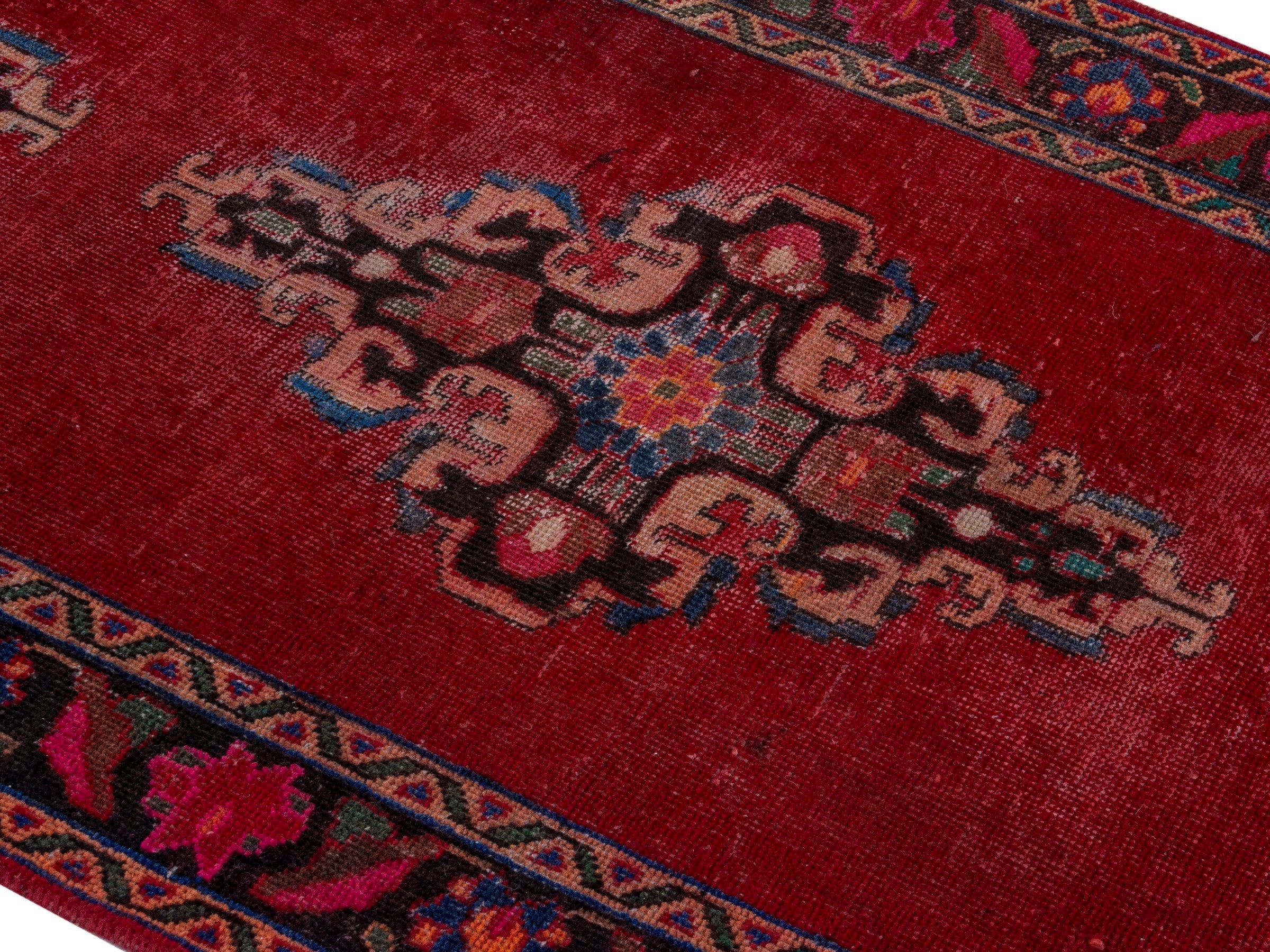 Persian Ferdos runner rug in deep red and burgundy, view 4 of 18