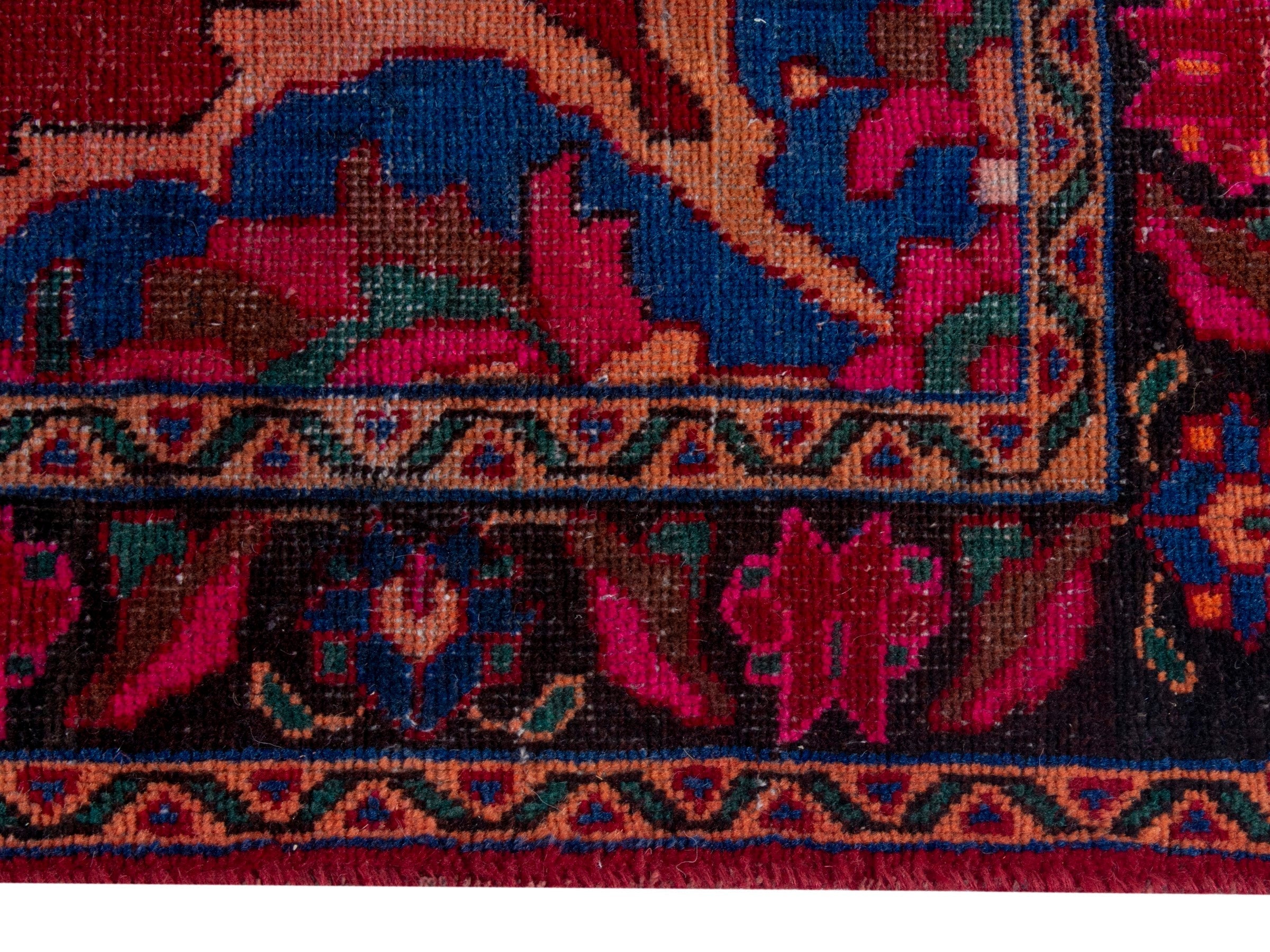 Persian Ferdos runner rug in deep red and burgundy, view 10 of 18