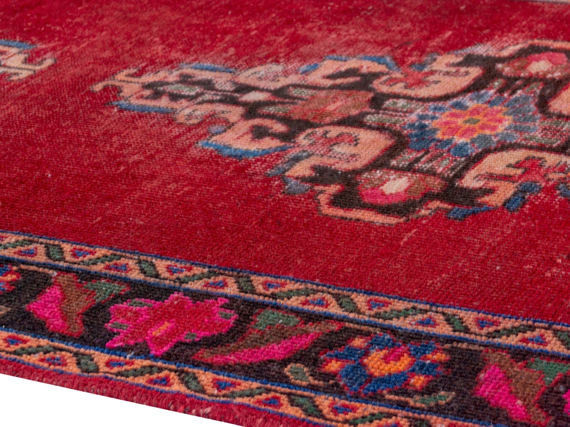 Persian Ferdos runner rug in deep red and burgundy, view 6 of 18