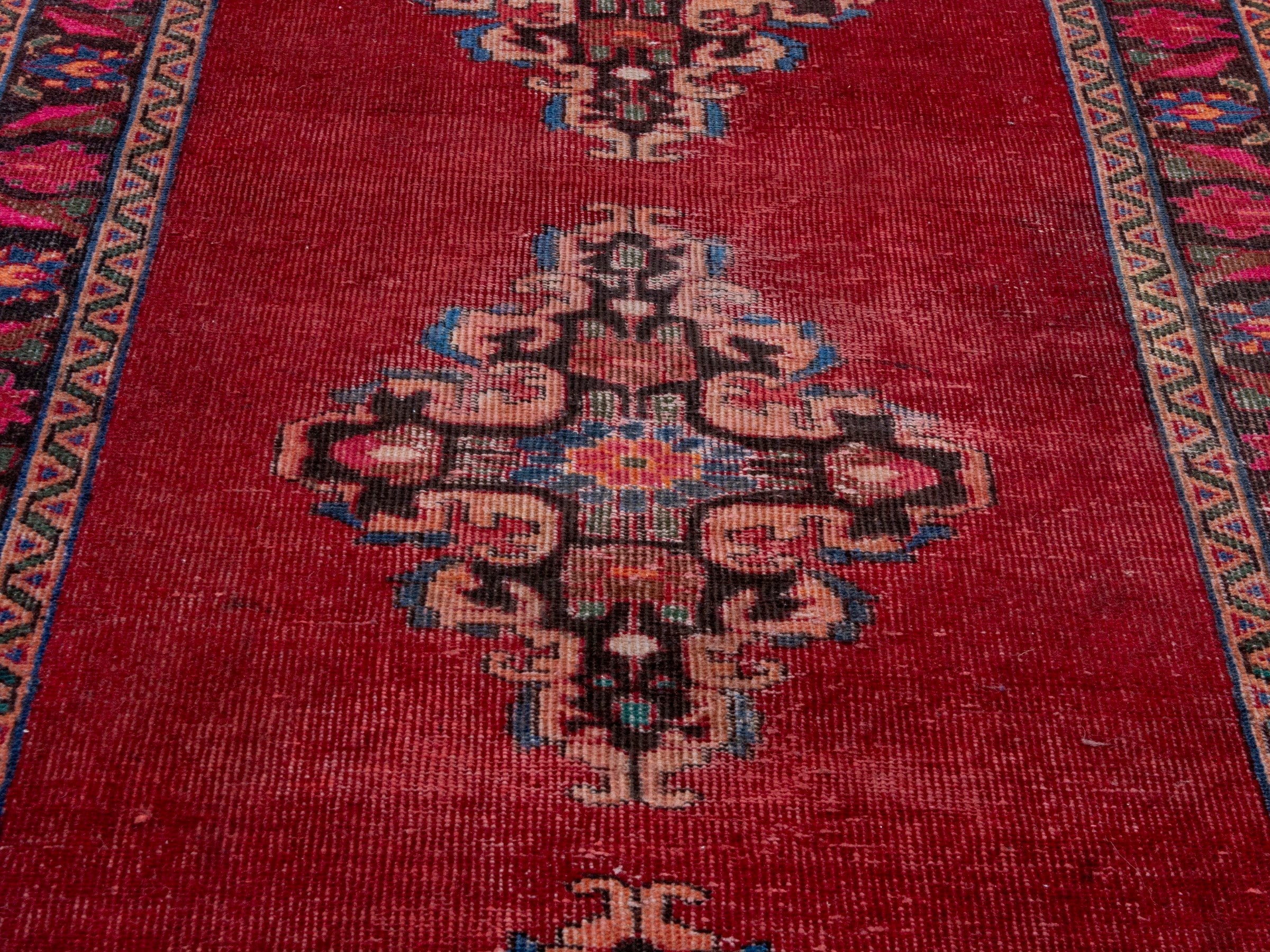 Persian Ferdos runner rug in deep red and burgundy, view 7 of 18