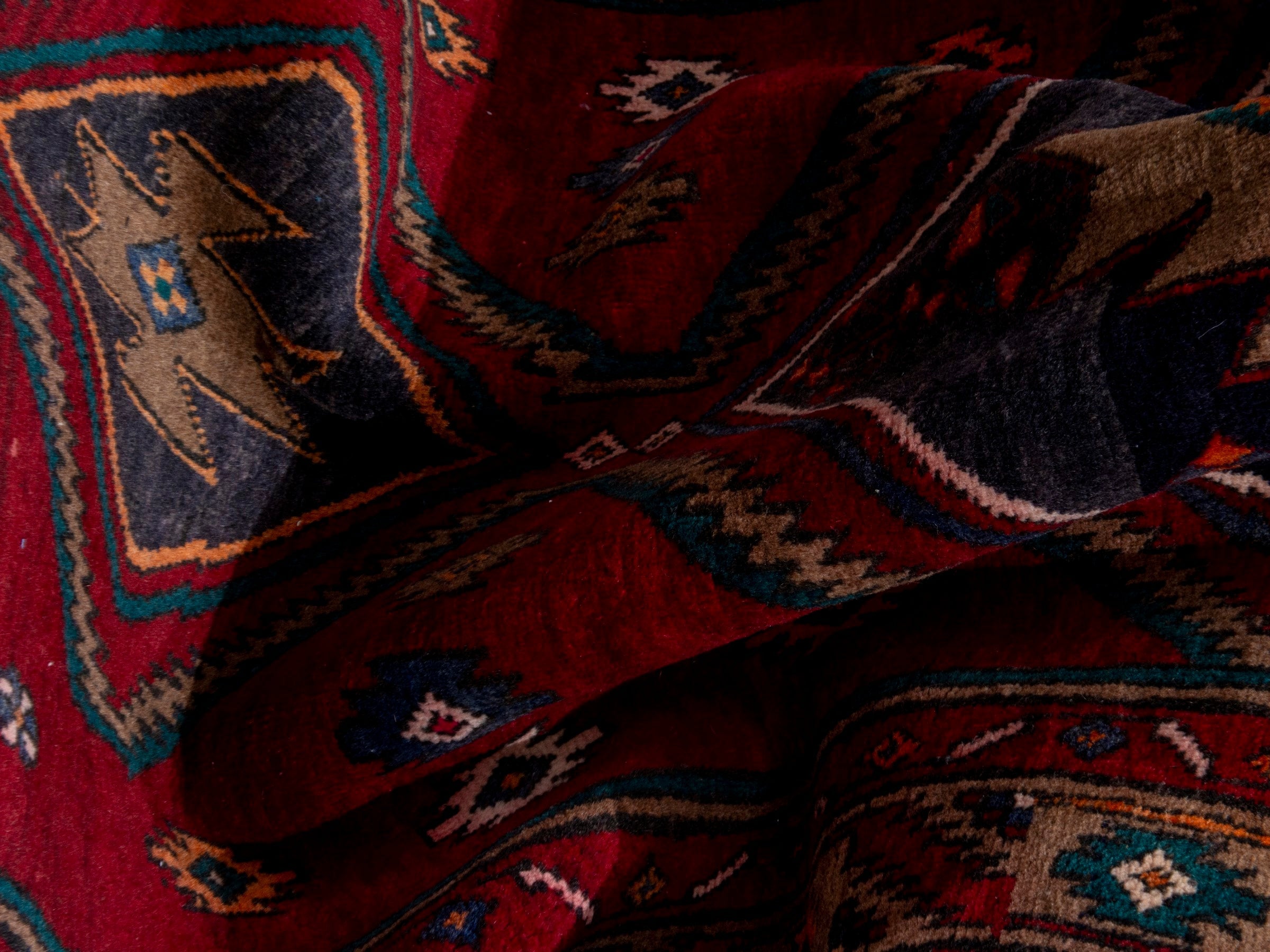 Persian Azerbaijan area rug in deep red and navy, view 15 of 19