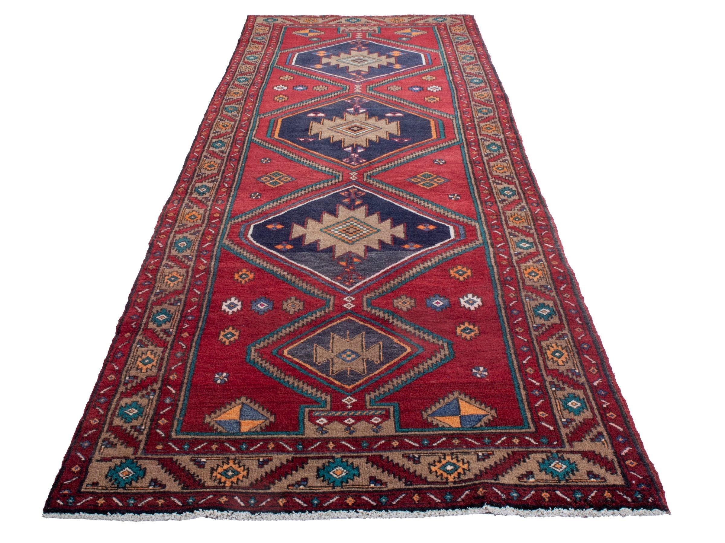 Persian Azerbaijan area rug in deep red and navy, view 3 of 19