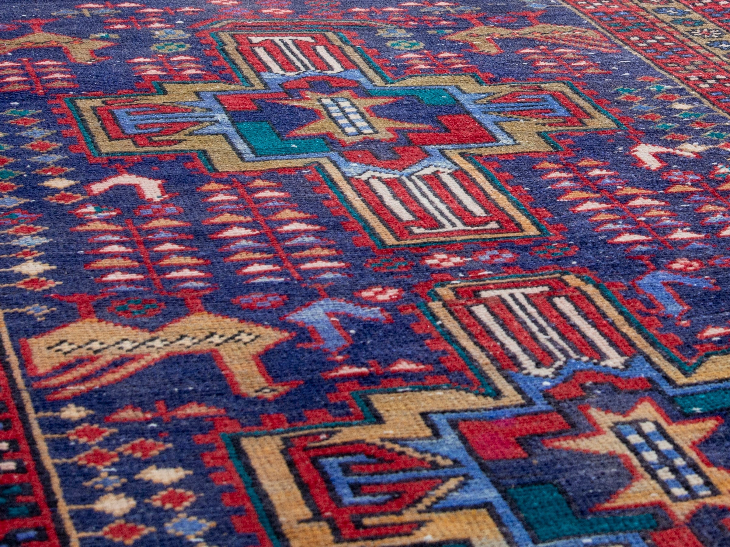Persian Azerbaijan runner rug in navy and burgundy, view 8 of 19