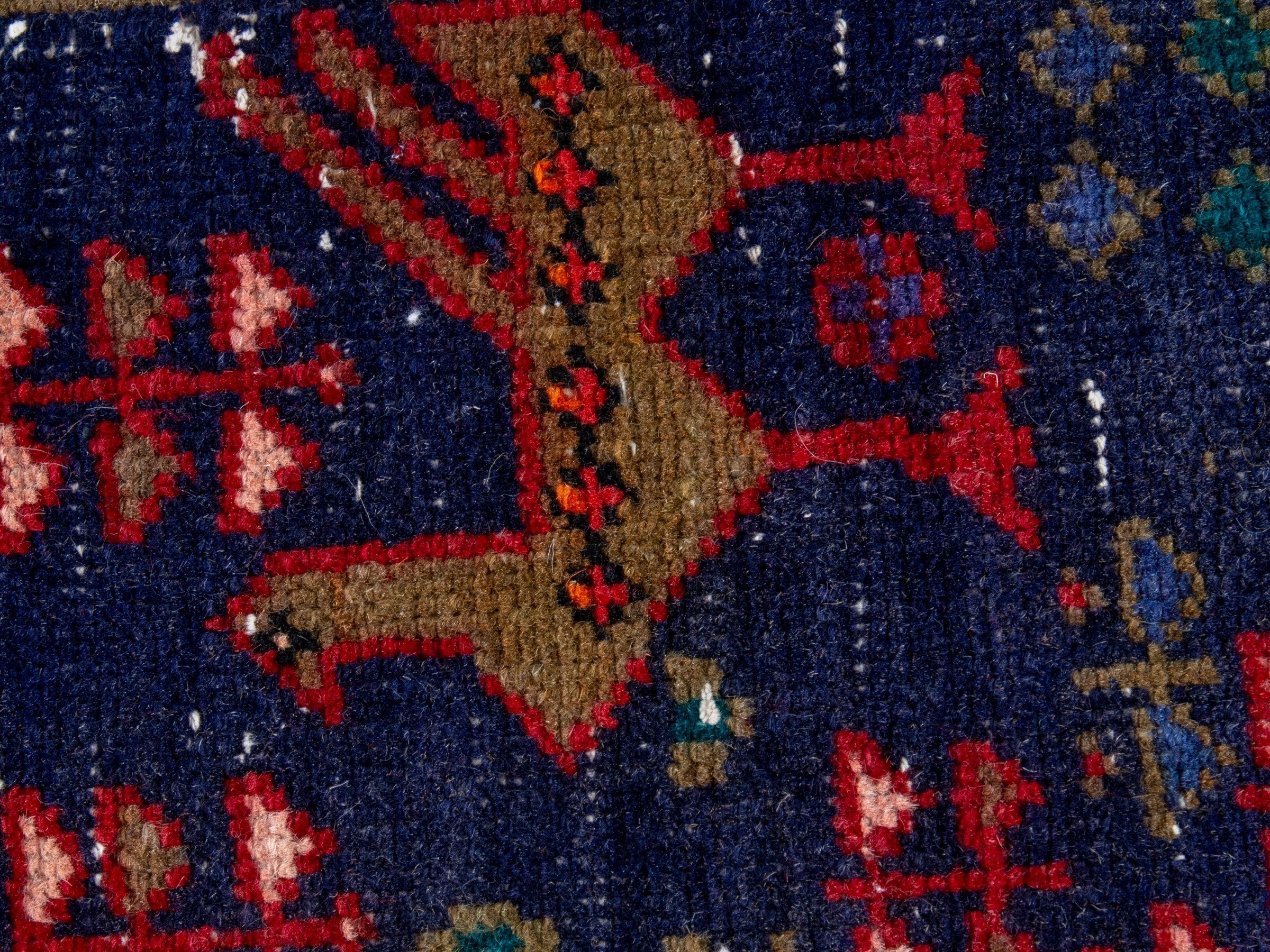 Persian Azerbaijan runner rug in navy and burgundy, view 11 of 19
