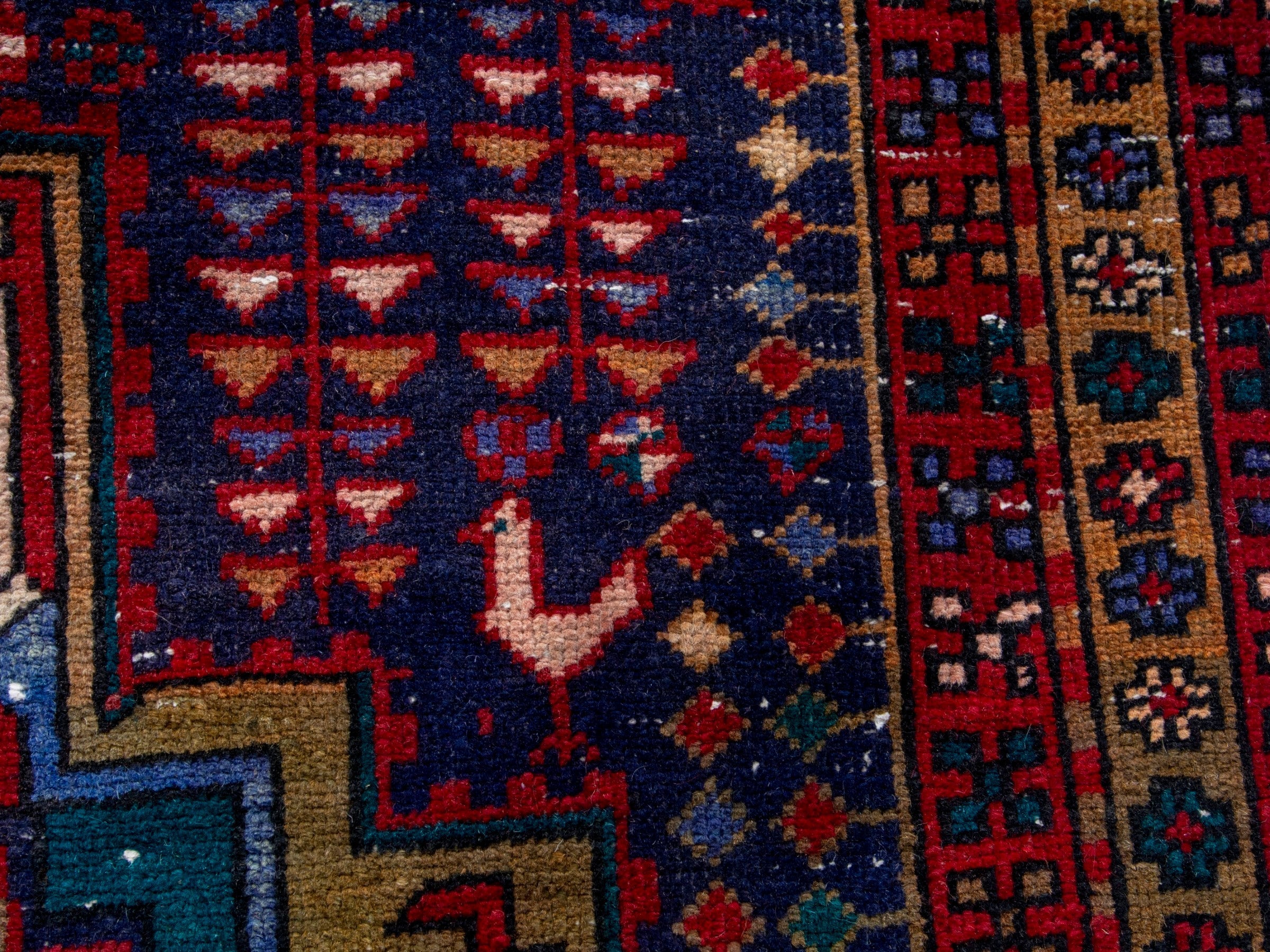 Persian Azerbaijan runner rug in navy and burgundy, view 12 of 19