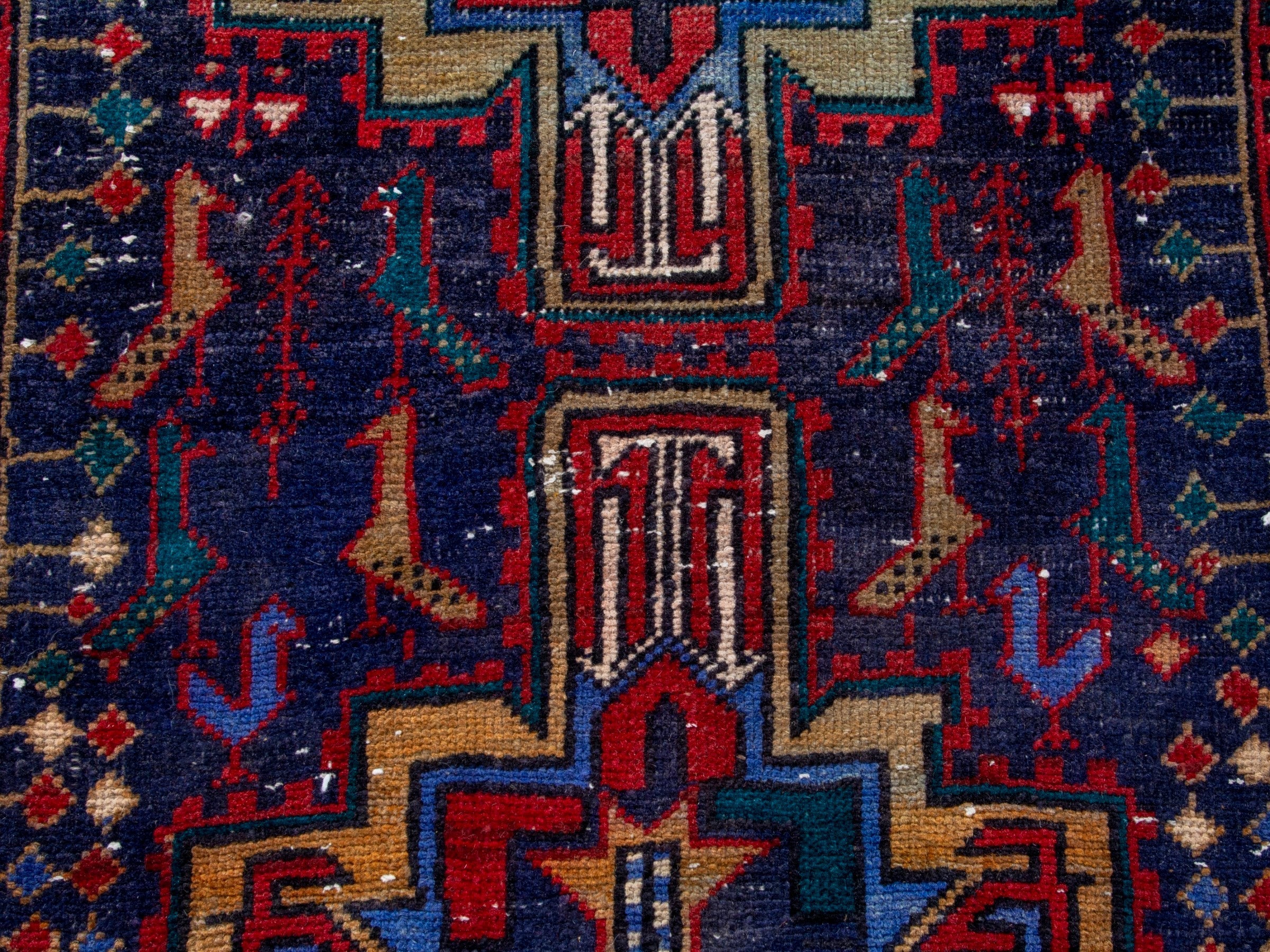 Persian Azerbaijan runner rug in navy and burgundy, view 13 of 19