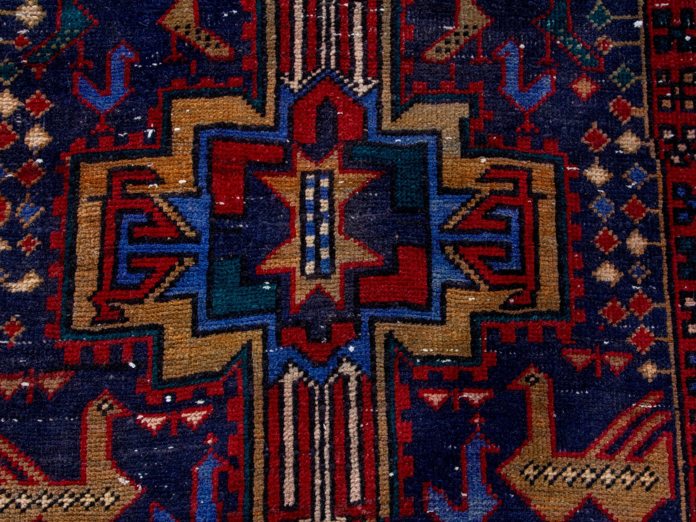 Persian Azerbaijan runner rug in navy and burgundy, view 14 of 19