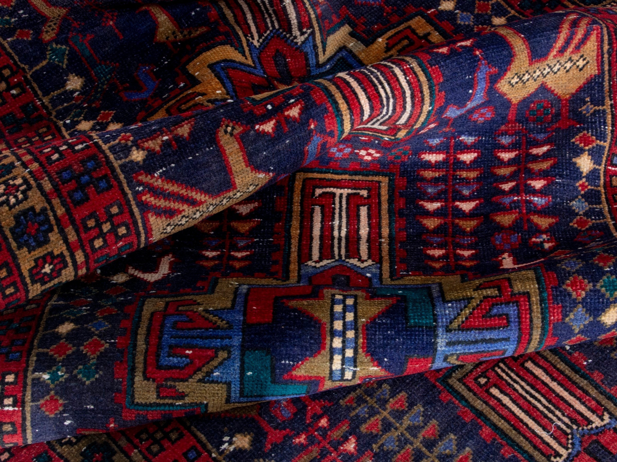 Persian Azerbaijan runner rug in navy and burgundy, view 16 of 19