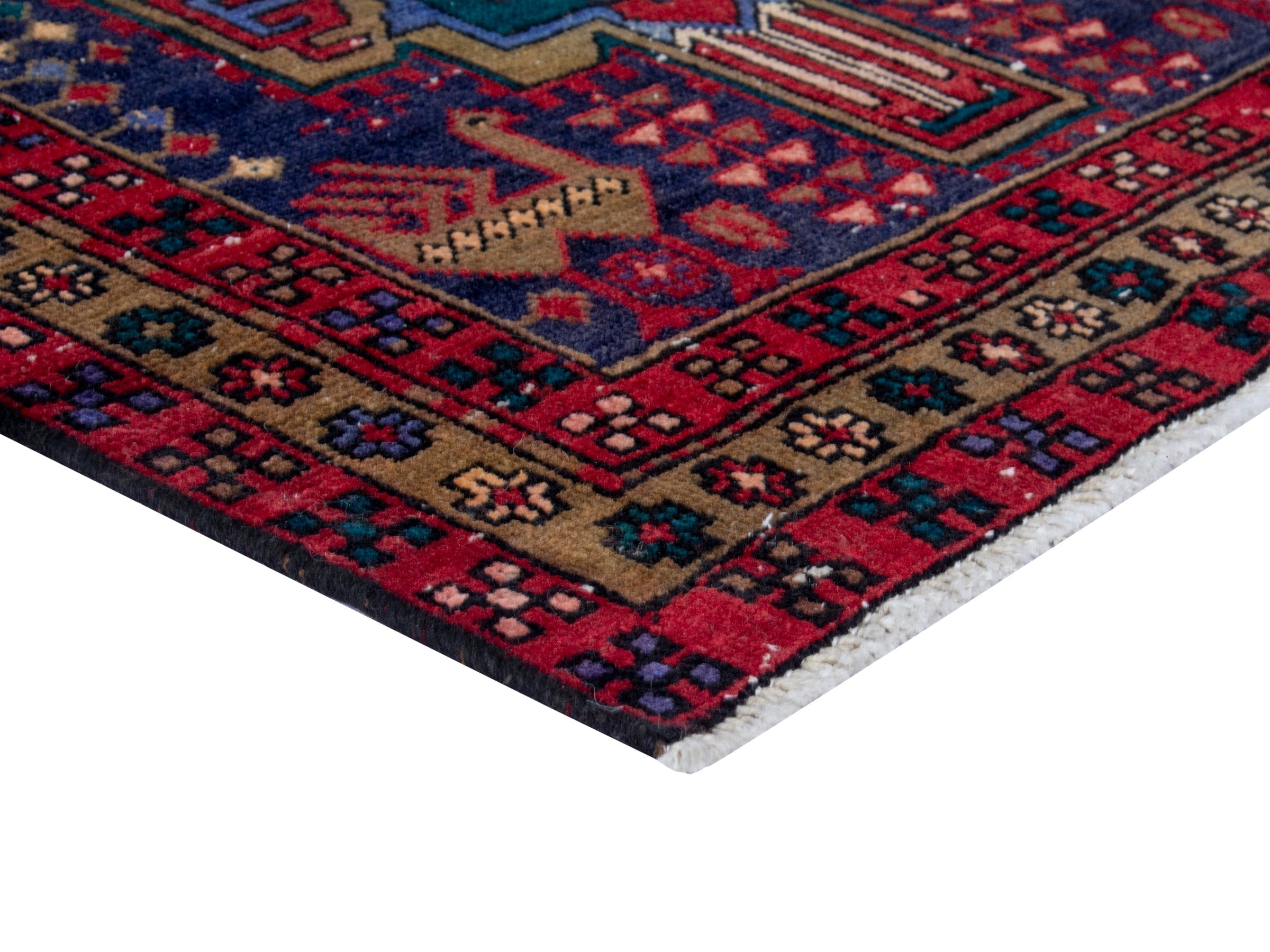 Persian Azerbaijan runner rug in navy and burgundy, view 5 of 19