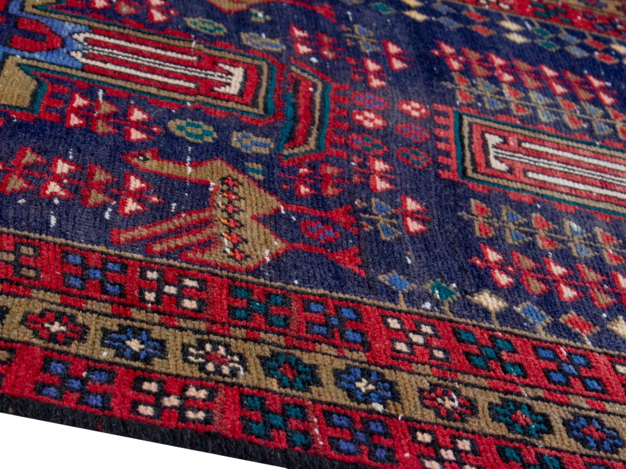 Persian Azerbaijan runner rug in navy and burgundy, view 6 of 19