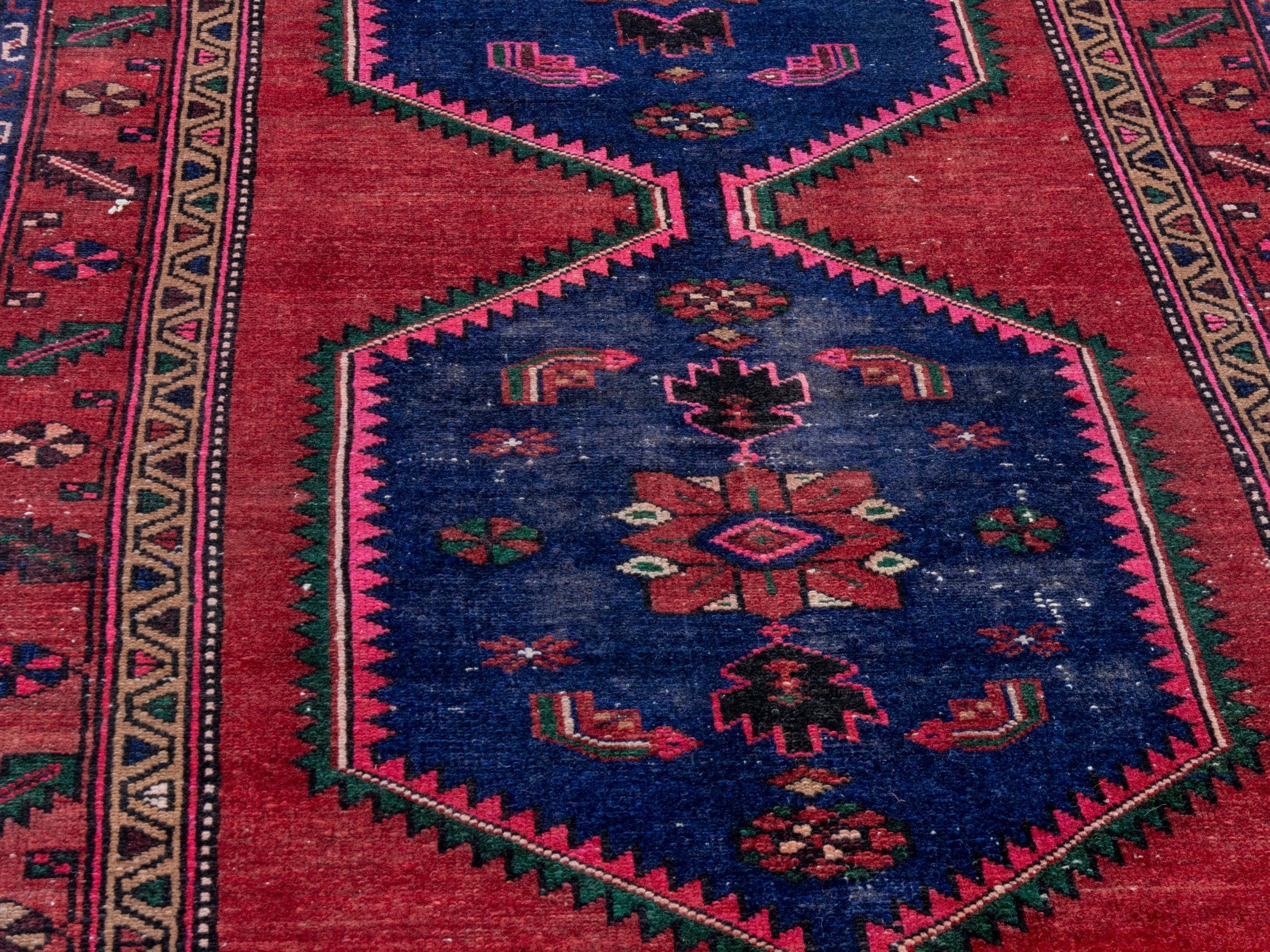 Persian Kashan runner rug in deep red and dark blue, view 8 of 20