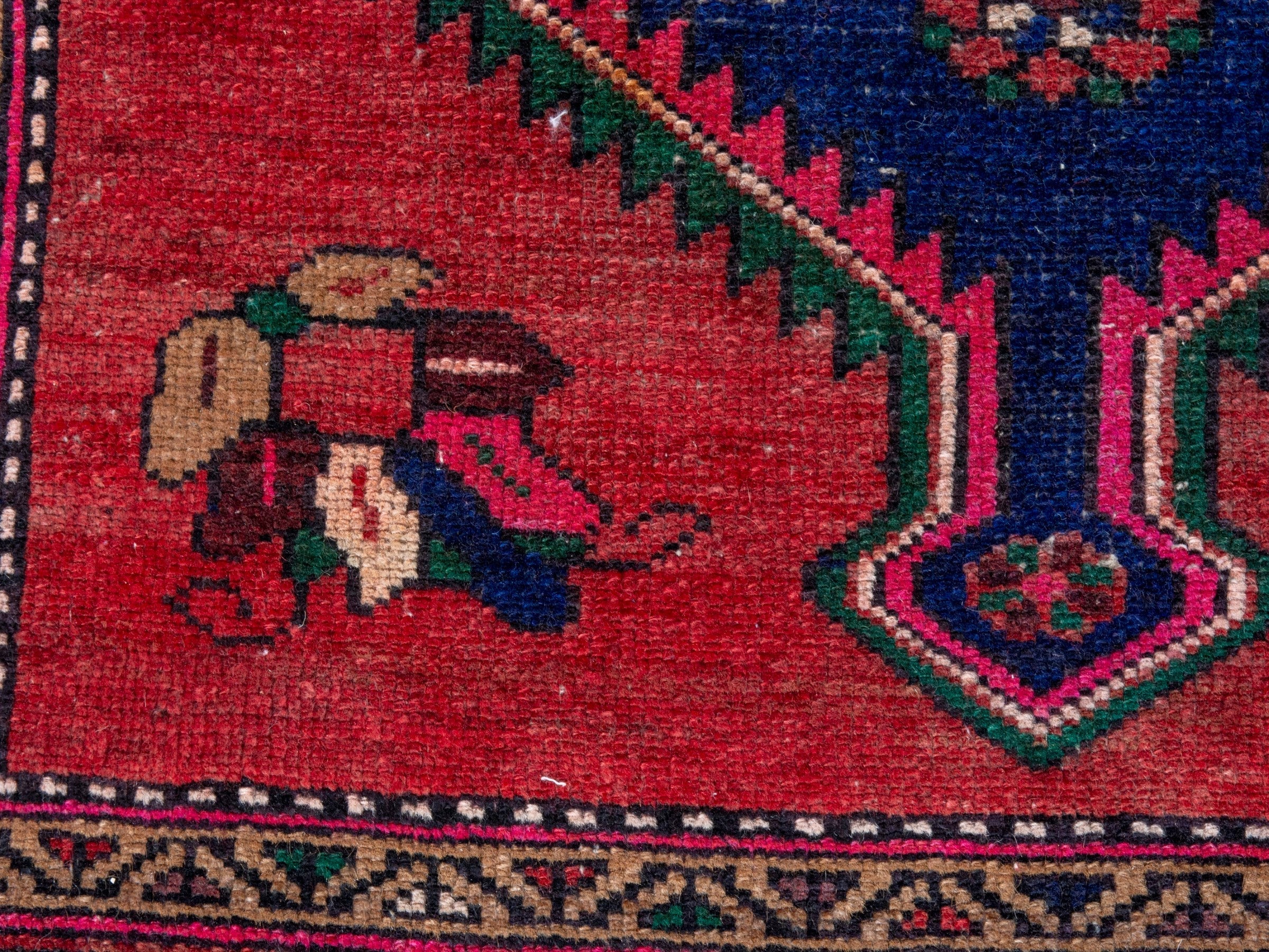 Persian Kashan runner rug in deep red and dark blue, view 11 of 20