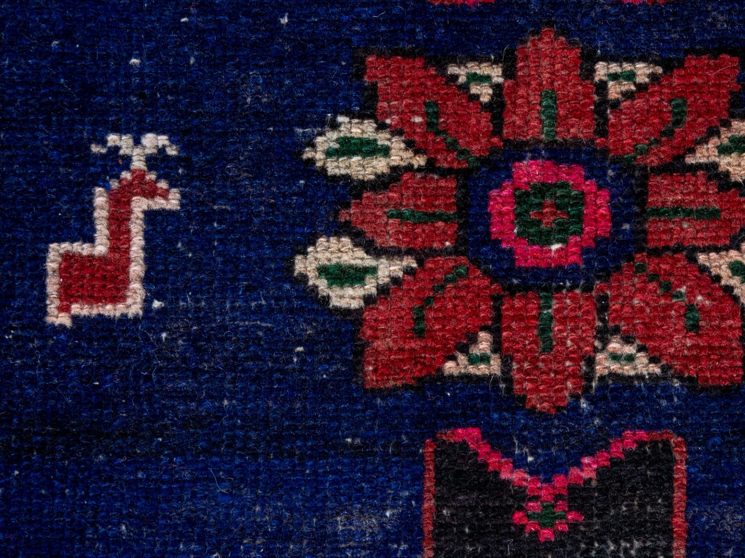 Persian Kashan runner rug in deep red and dark blue, view 12 of 20