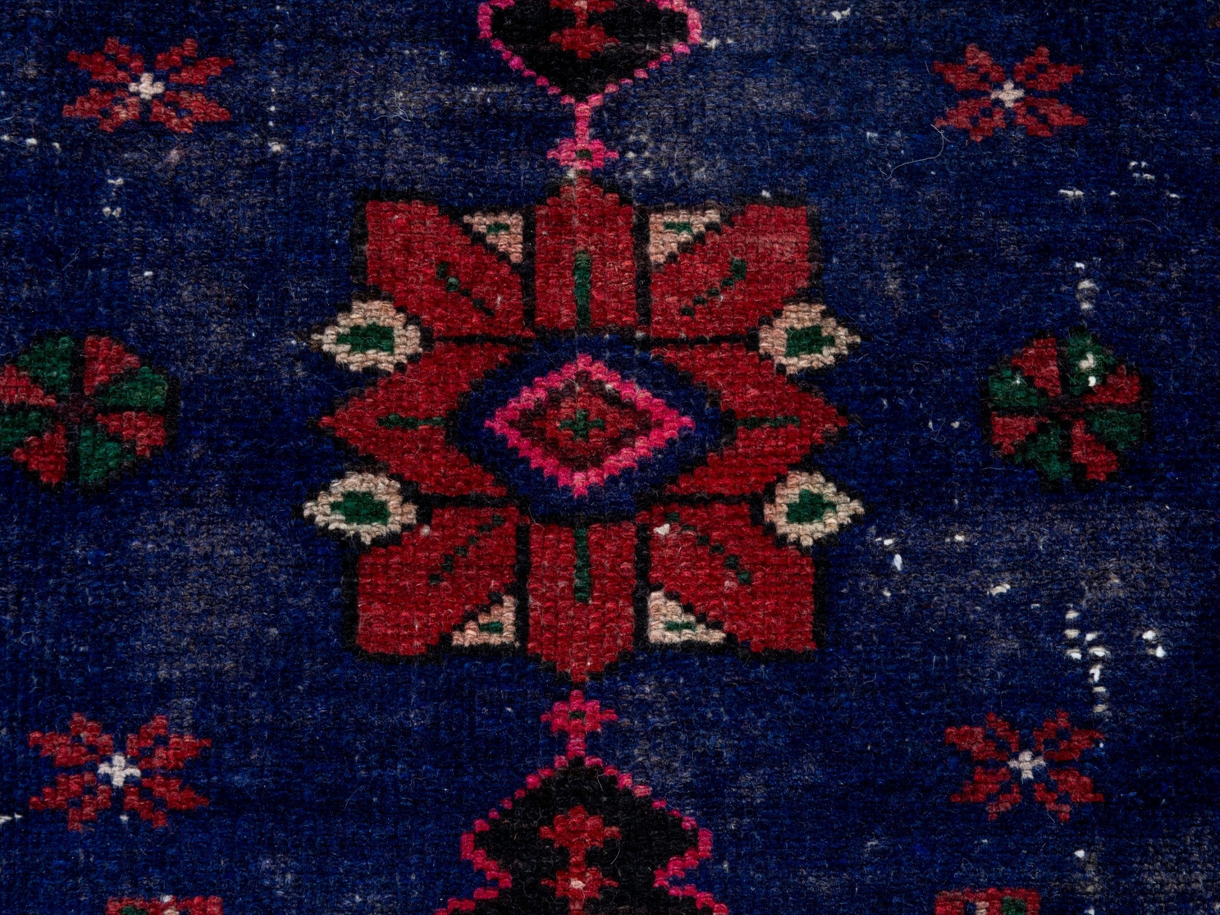 Persian Kashan runner rug in deep red and dark blue, view 13 of 20