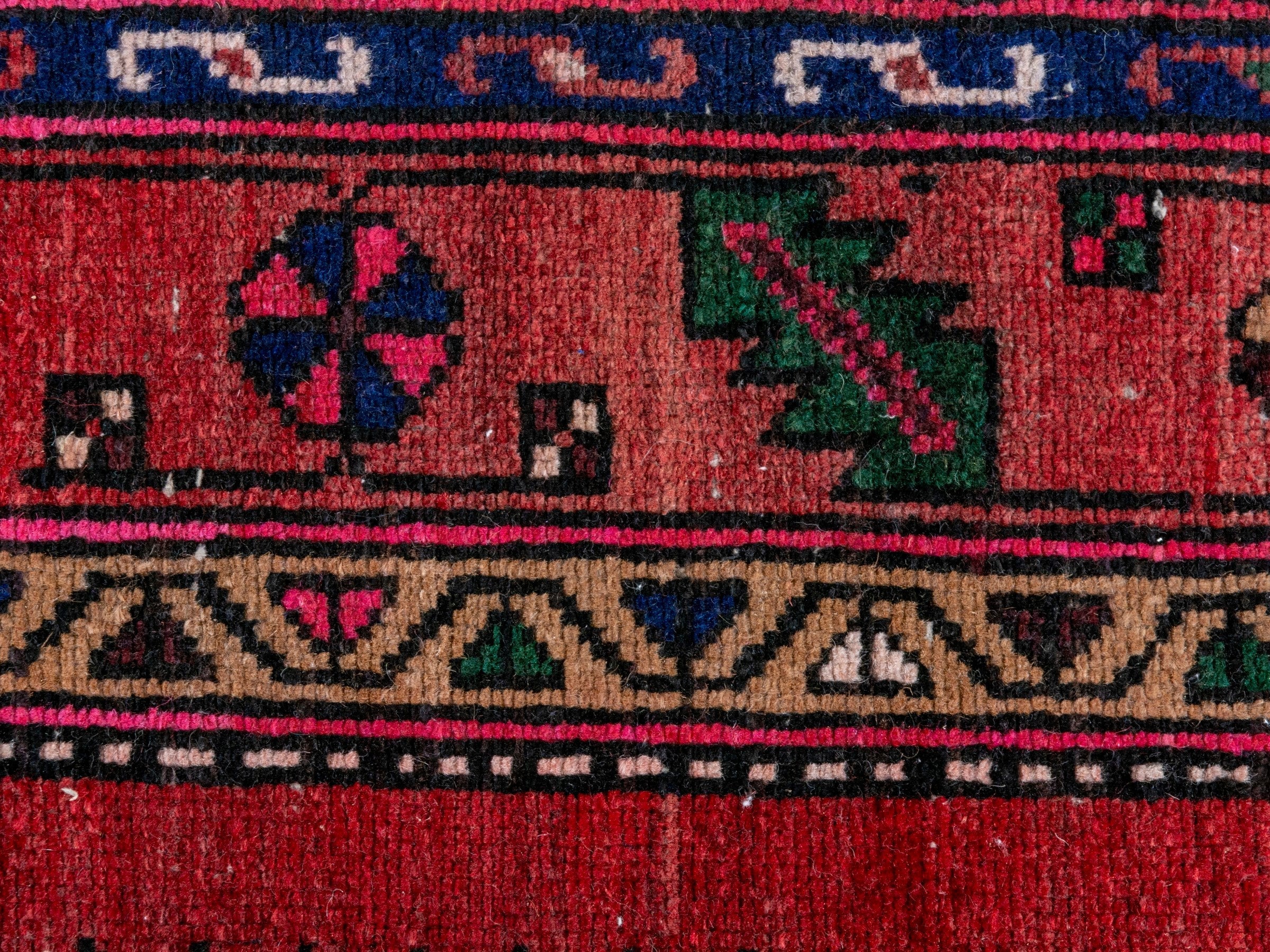 Persian Kashan runner rug in deep red and dark blue, view 14 of 20