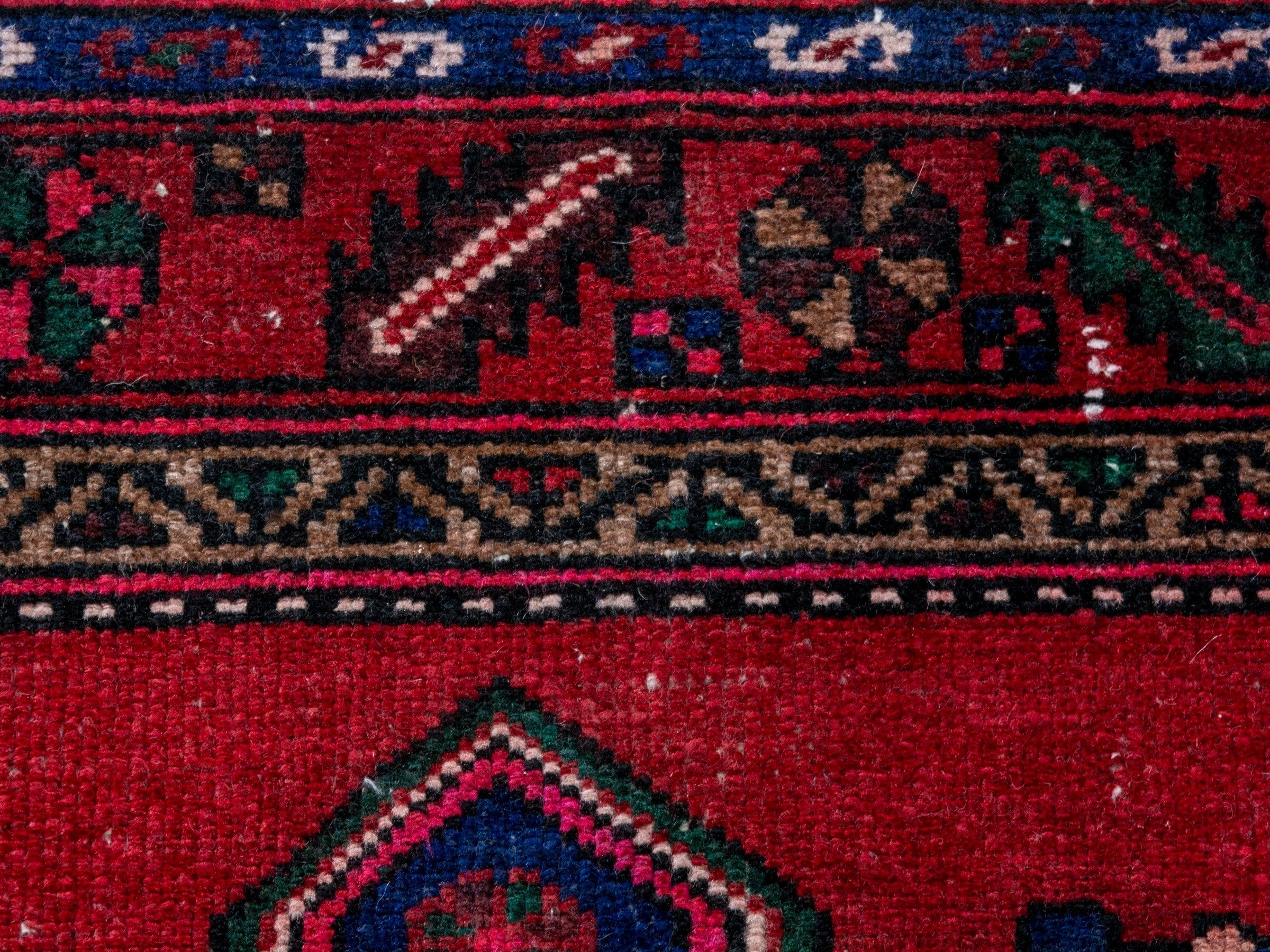 Persian Kashan runner rug in deep red and dark blue, view 15 of 20