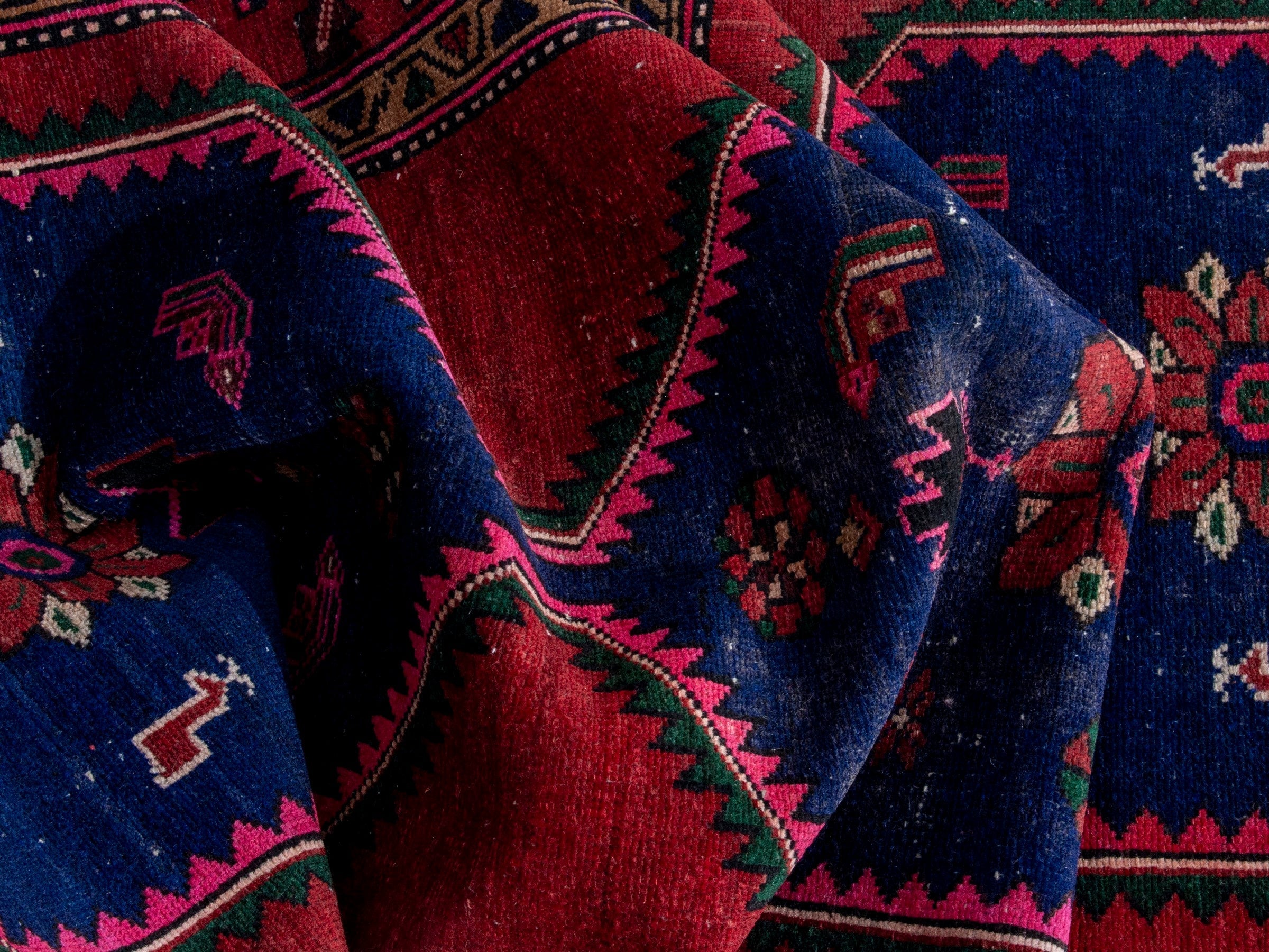 Persian Kashan runner rug in deep red and dark blue, view 16 of 20