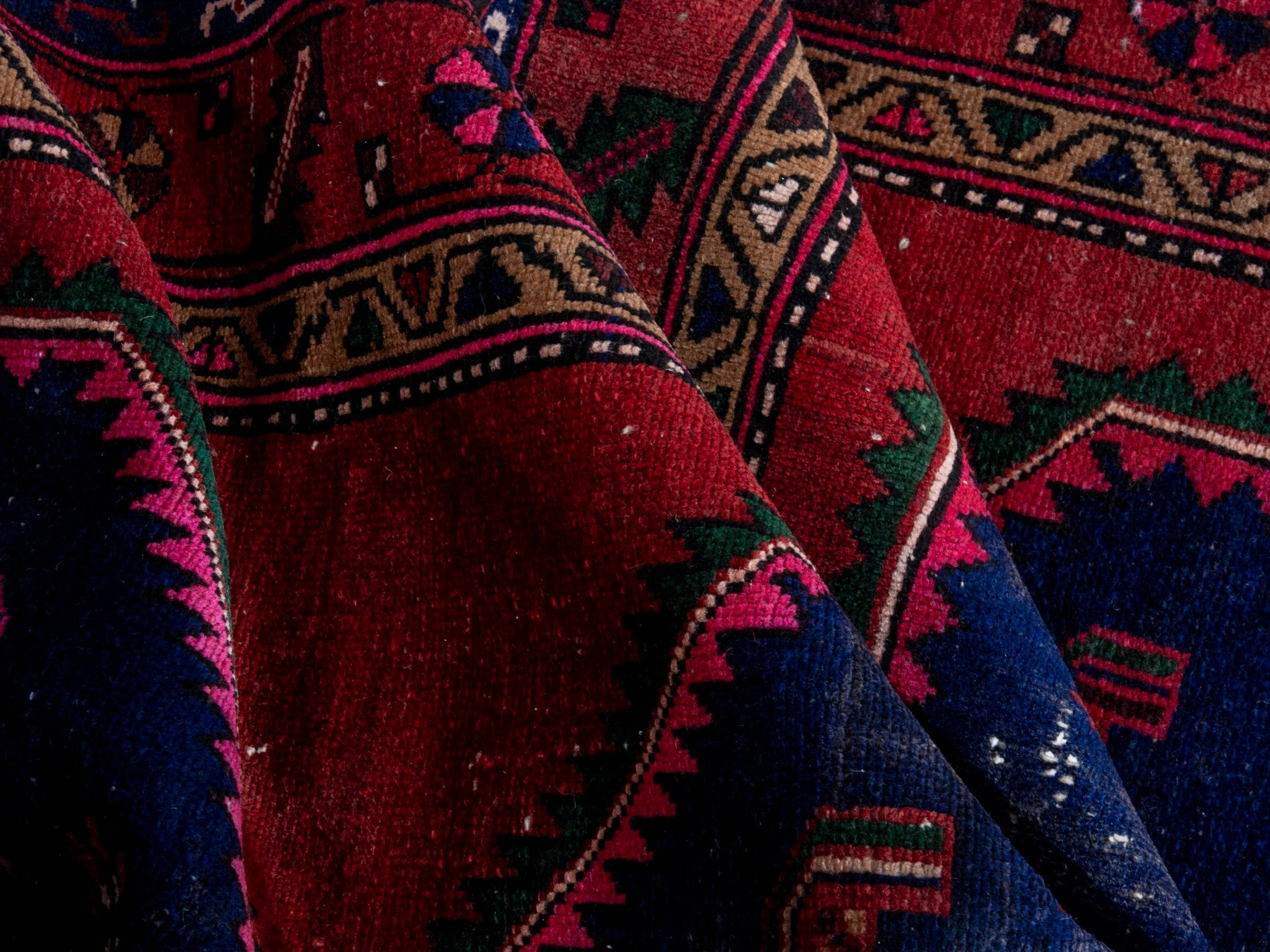 Persian Kashan runner rug in deep red and dark blue, view 17 of 20