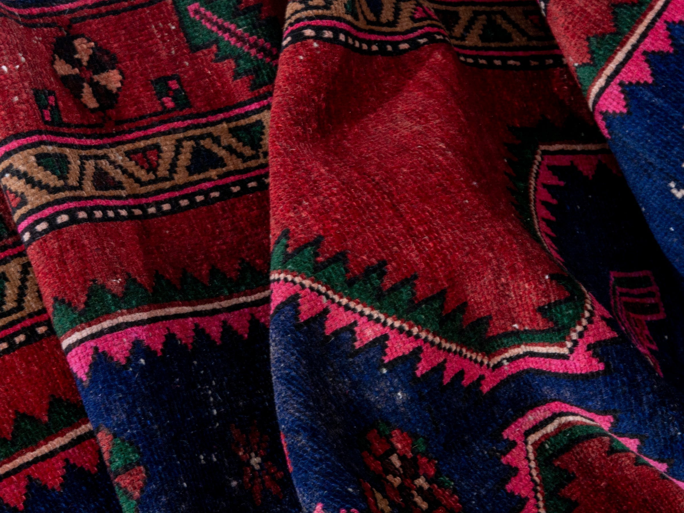 Persian Kashan runner rug in deep red and dark blue, view 18 of 20