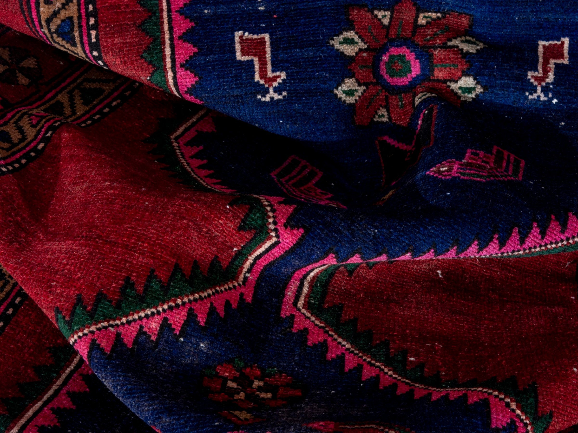 Persian Kashan runner rug in deep red and dark blue, view 19 of 20