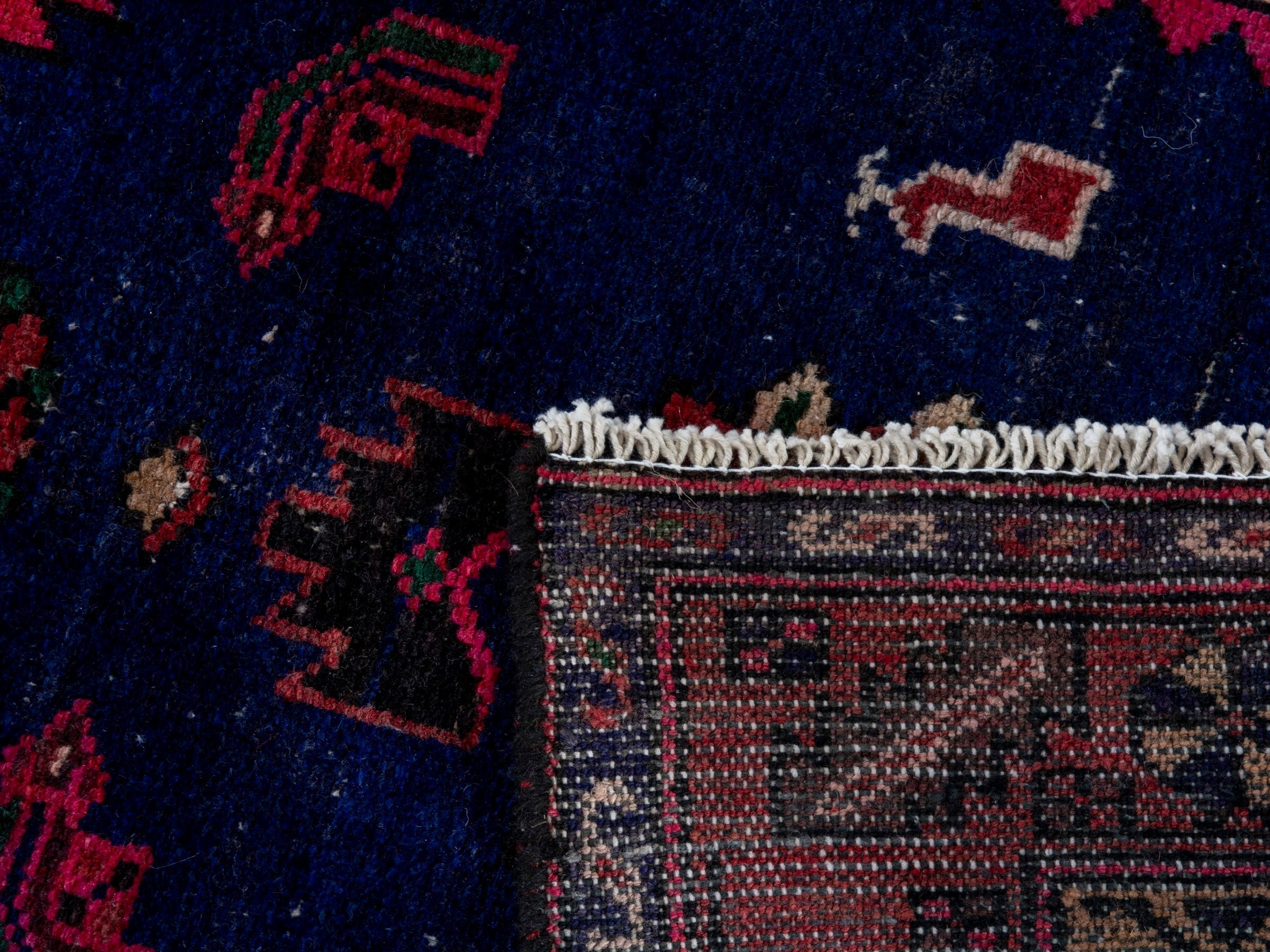 Persian Kashan runner rug in deep red and dark blue, view 20 of 20